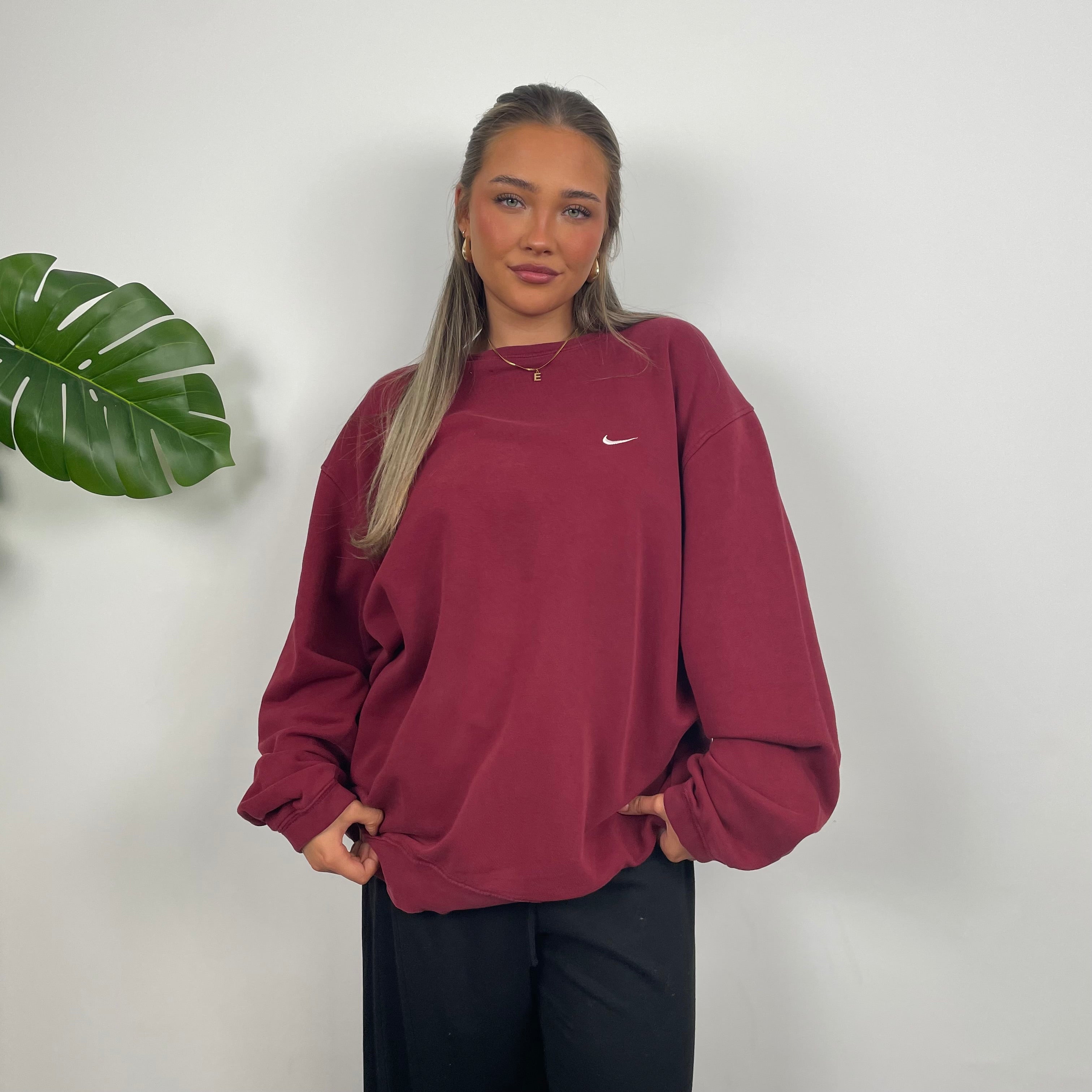 Nike Maroon Embroidered Swoosh Sweatshirt (XL)