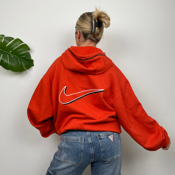 Nike Orange Embroidered Swoosh Zip Up Hoodie Jacket (L)