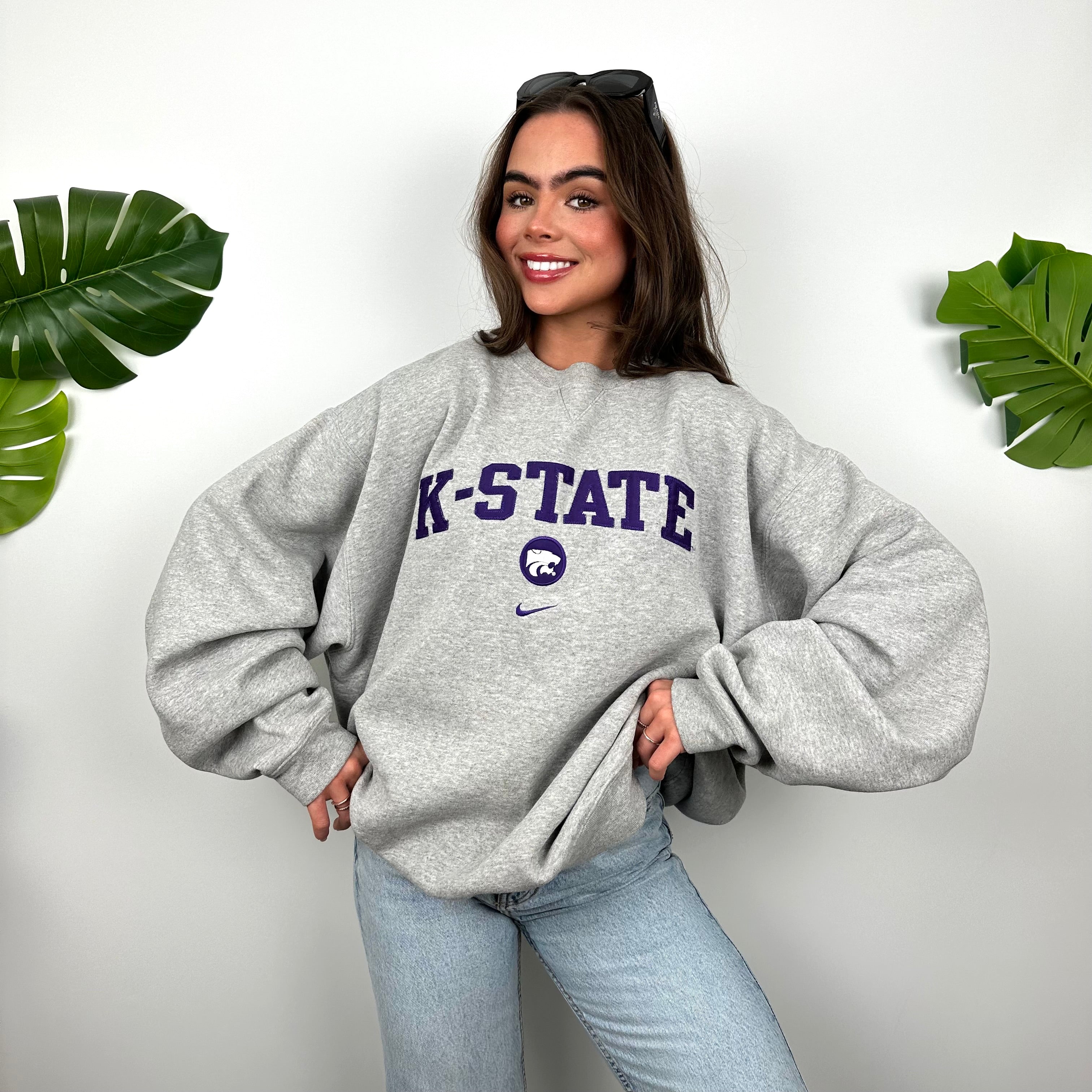 Nike x K State Grey Embroidered Spell Out Sweatshirt (M)