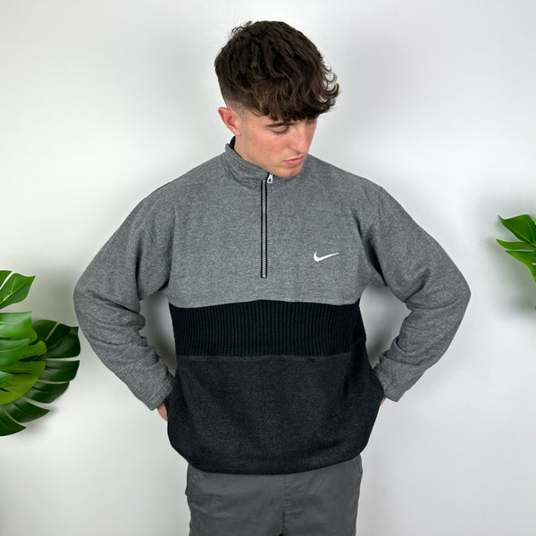 Nike Grey Embroidered Swoosh Quarter Zip Sweatshirt (L)