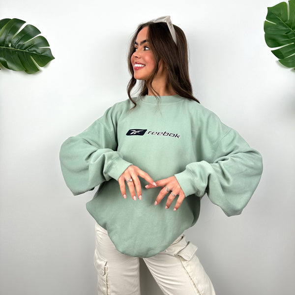 Reebok RARE Mint Green Embroidered Spell Out Sweatshirt (XL)