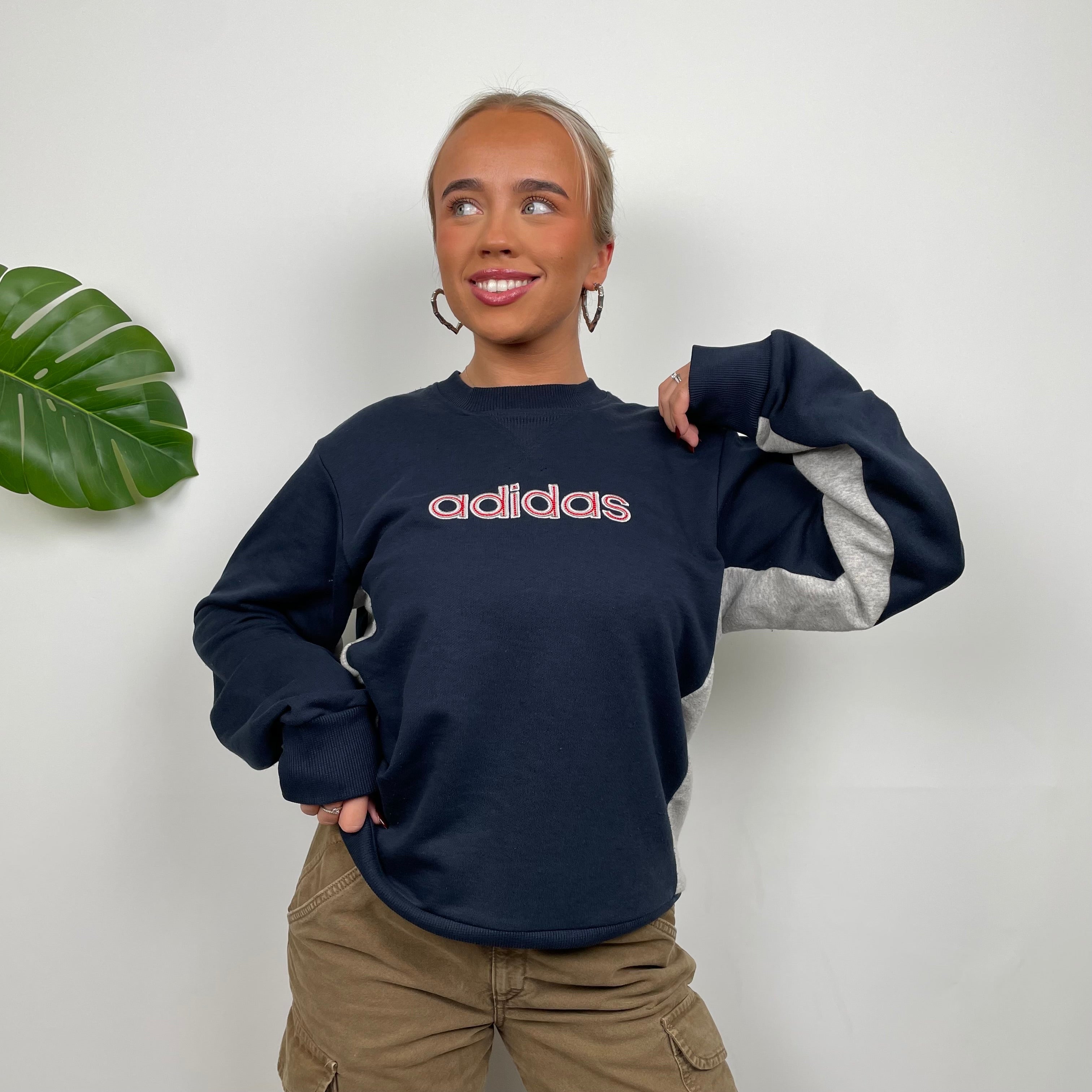 Adidas Navy Embroidered Spell Out Sweatshirt (M)