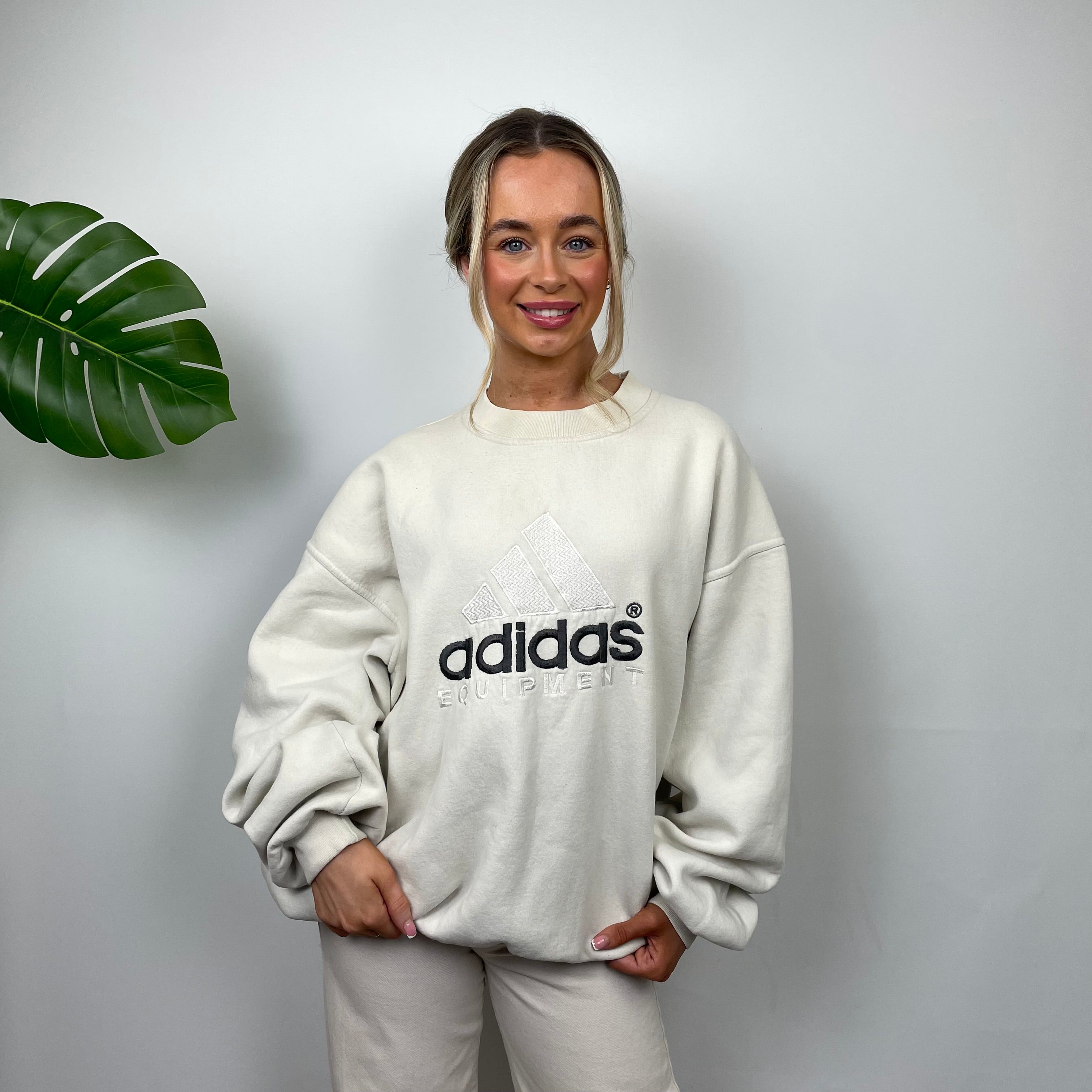 Adidas Equipment RARE Cream Embroidered Spell Out Sweatshirt (M)