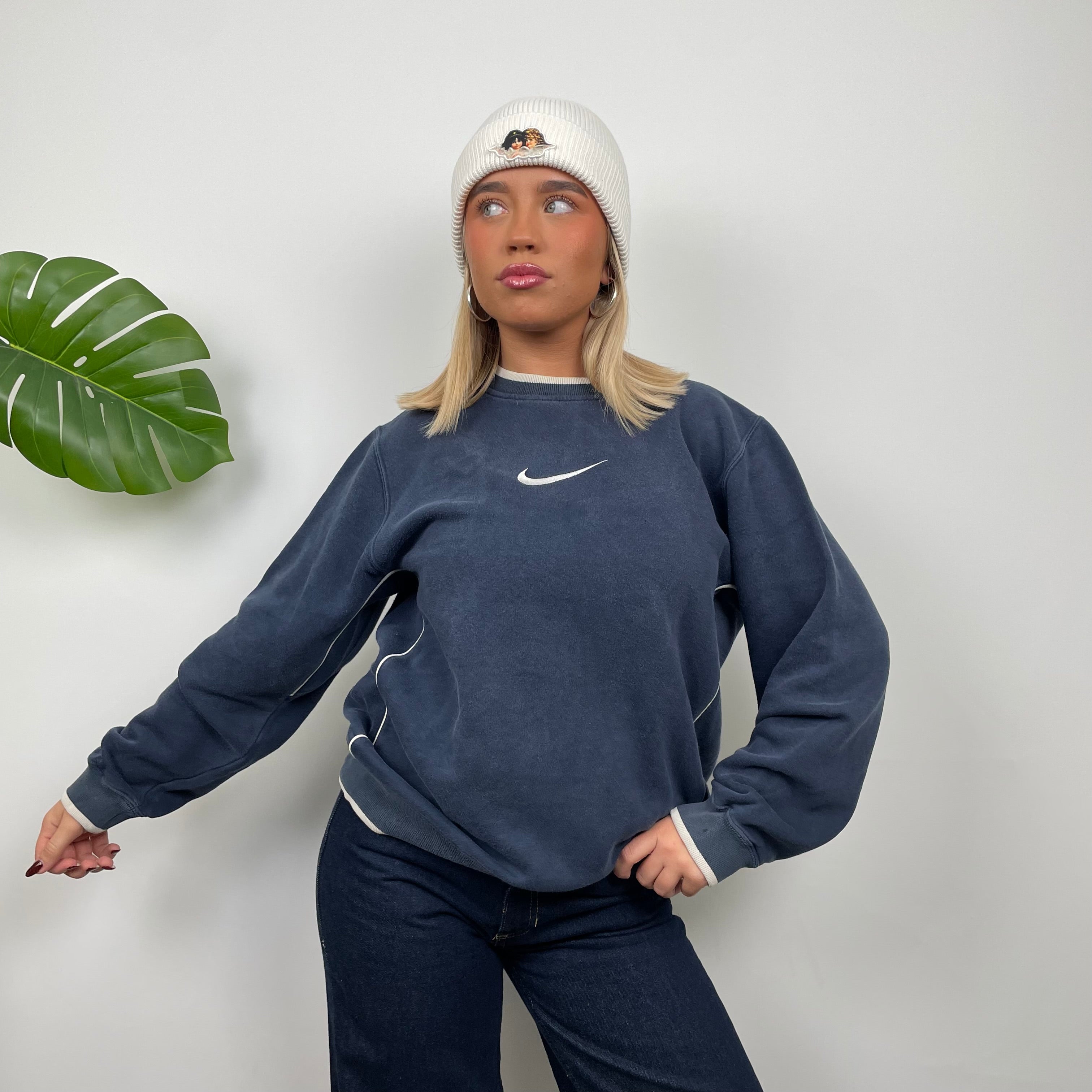 Nike Navy Embroidered Swoosh Sweatshirt (S)