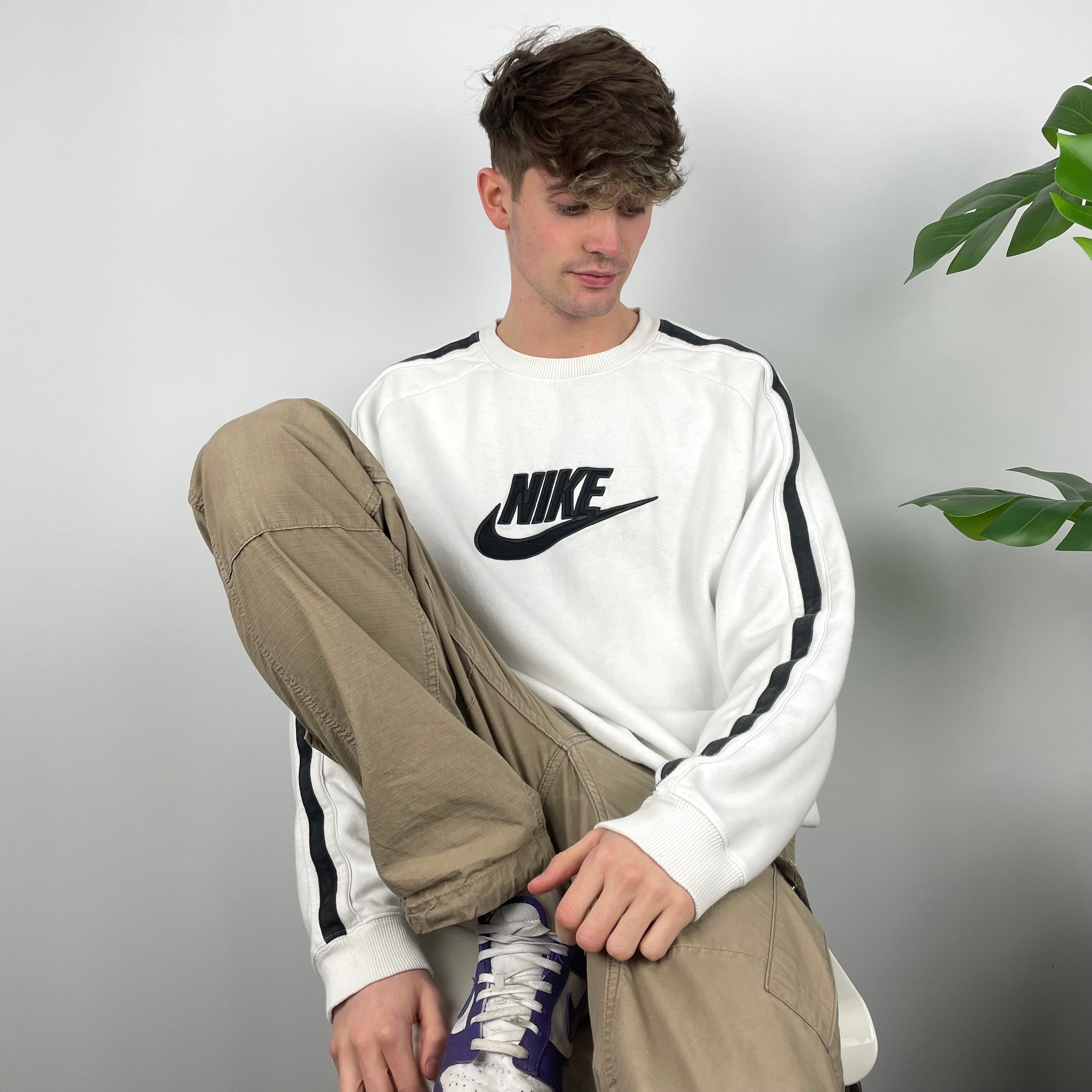 Nike RARE White Embroidered Spell Out Sweatshirt (L)