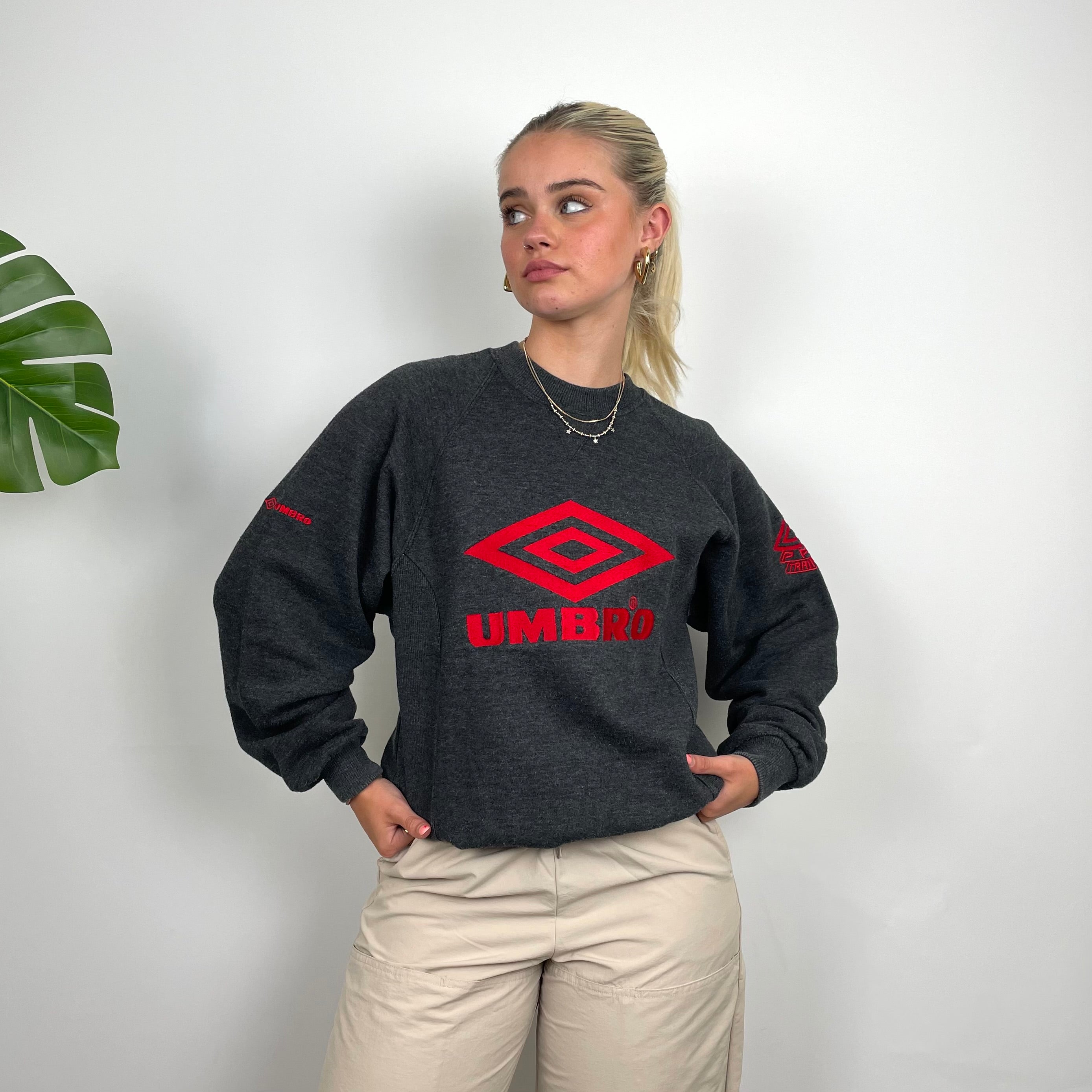 Umbro Grey Embroidered Spell Out Sweatshirt (XS)