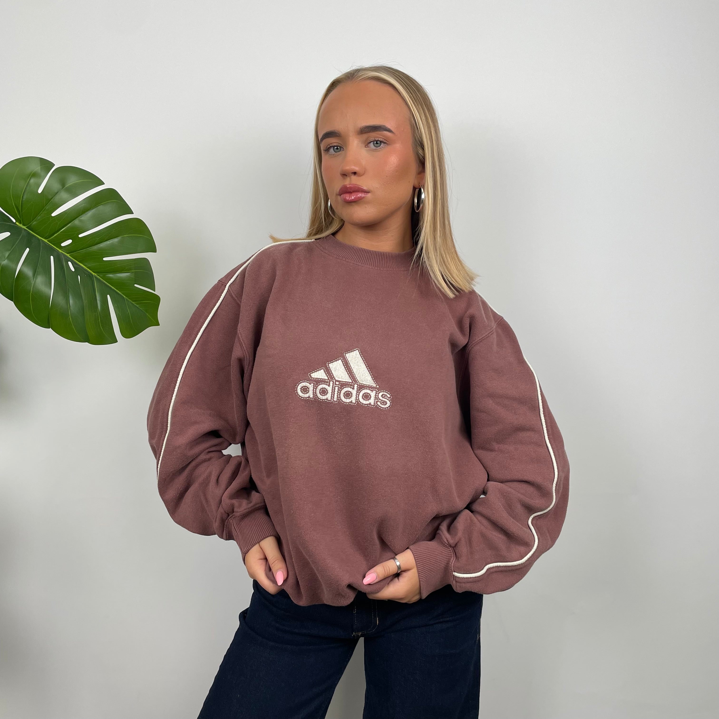 Adidas Maroon Embroidered Spell Out Sweatshirt (L)