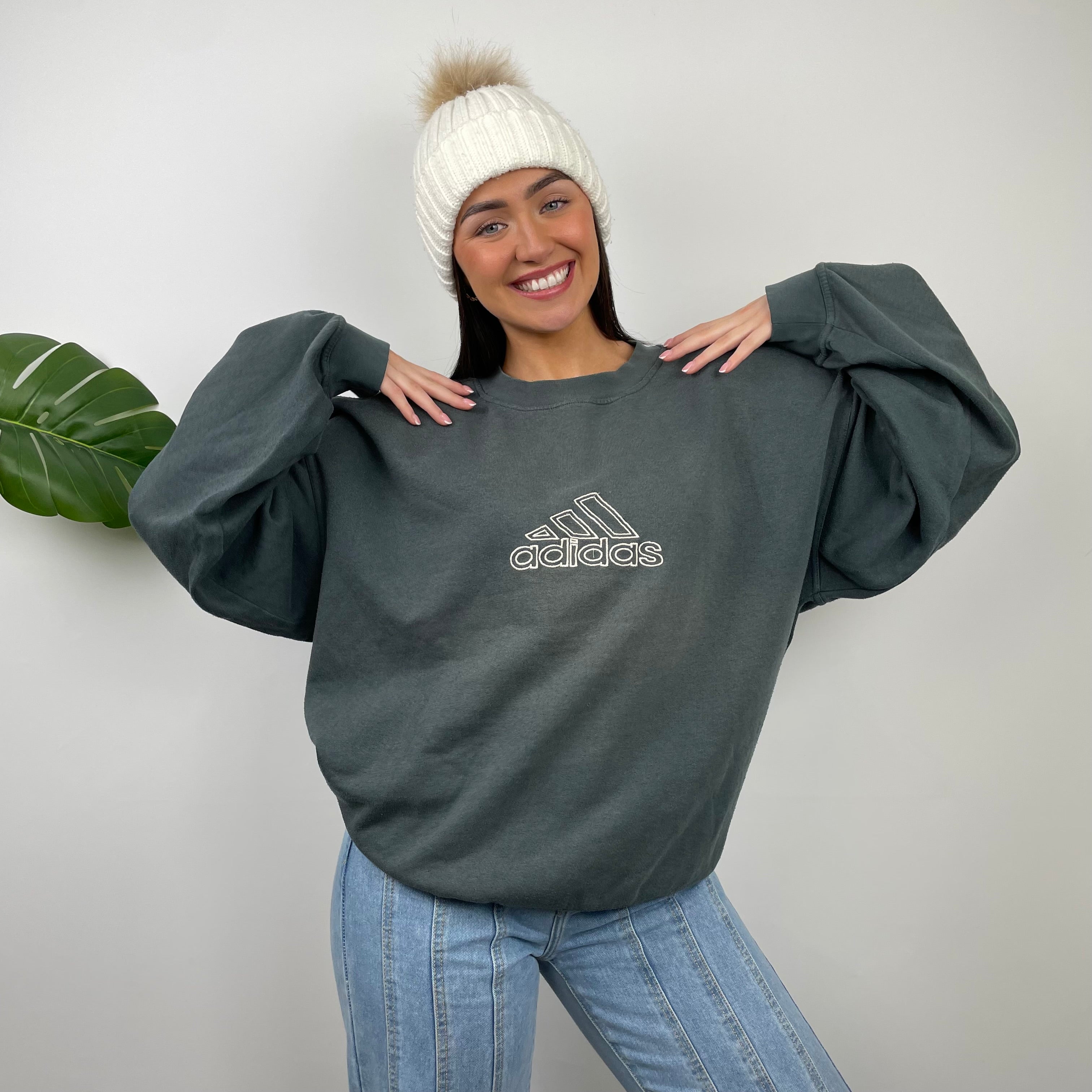 Adidas RARE Moss Green Embroidered Spell Out Sweatshirt (L)