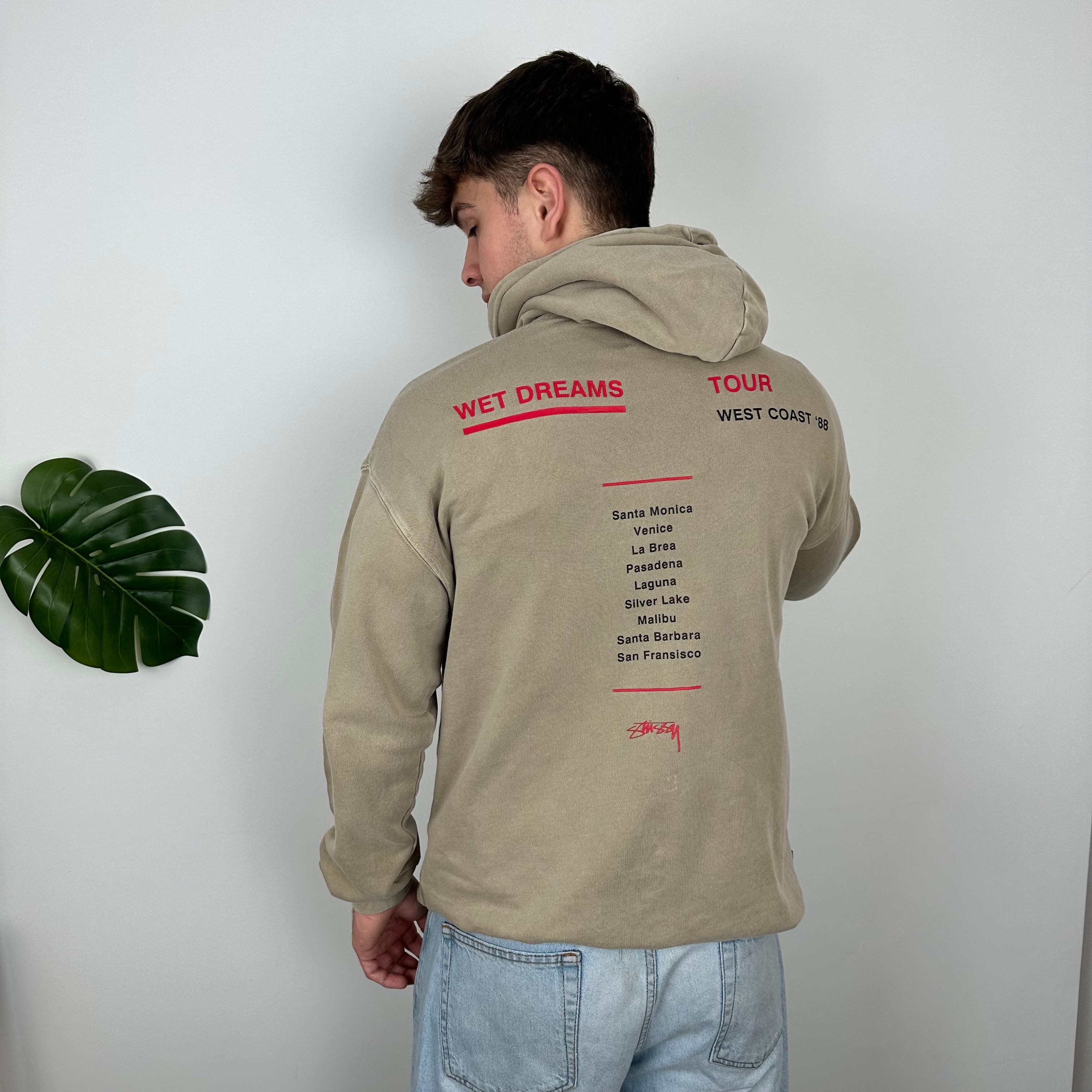 Stussy Brown Embroidered Spell Out Hoodie (L)