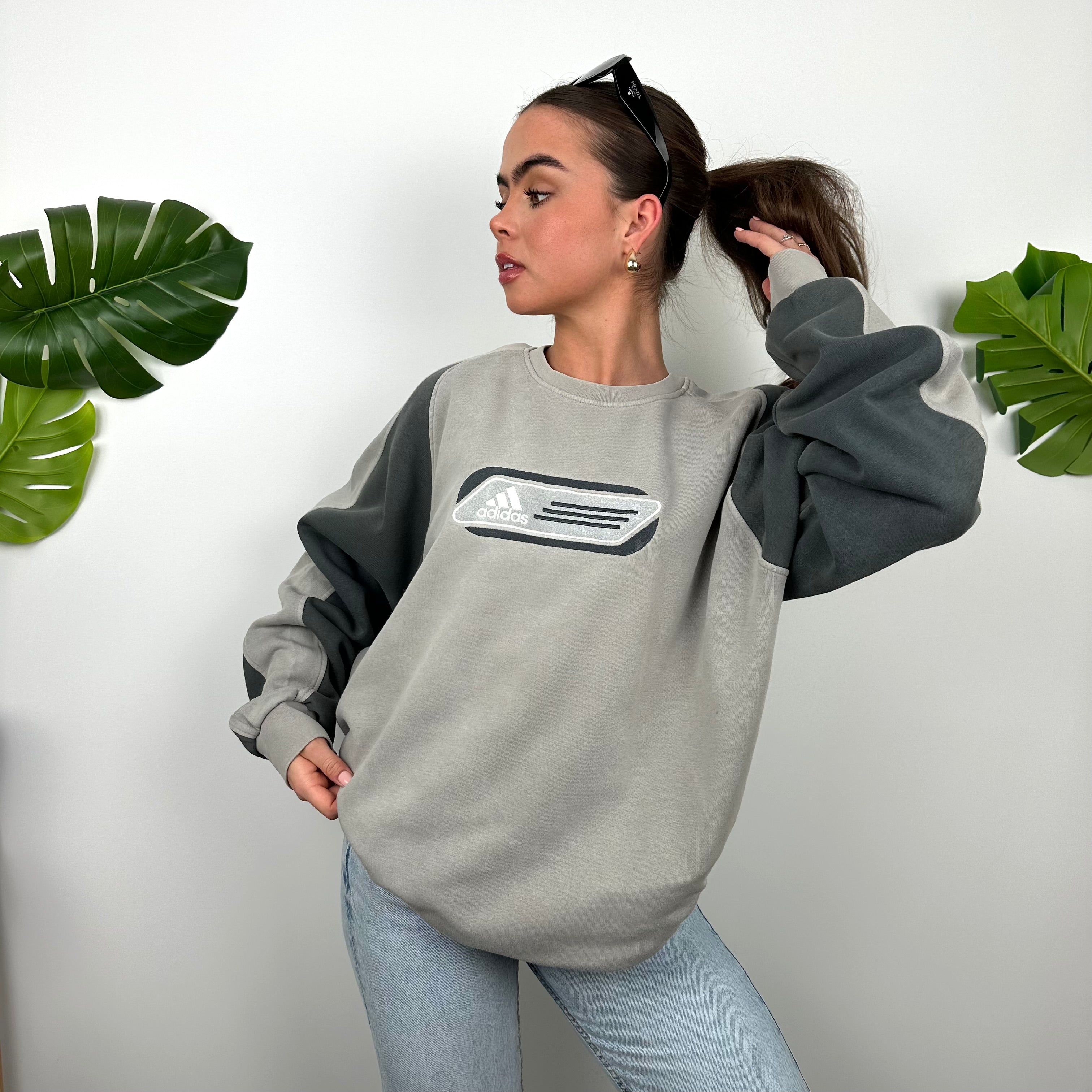 Adidas Grey Embroidered Spell Out Sweatshirt (L)