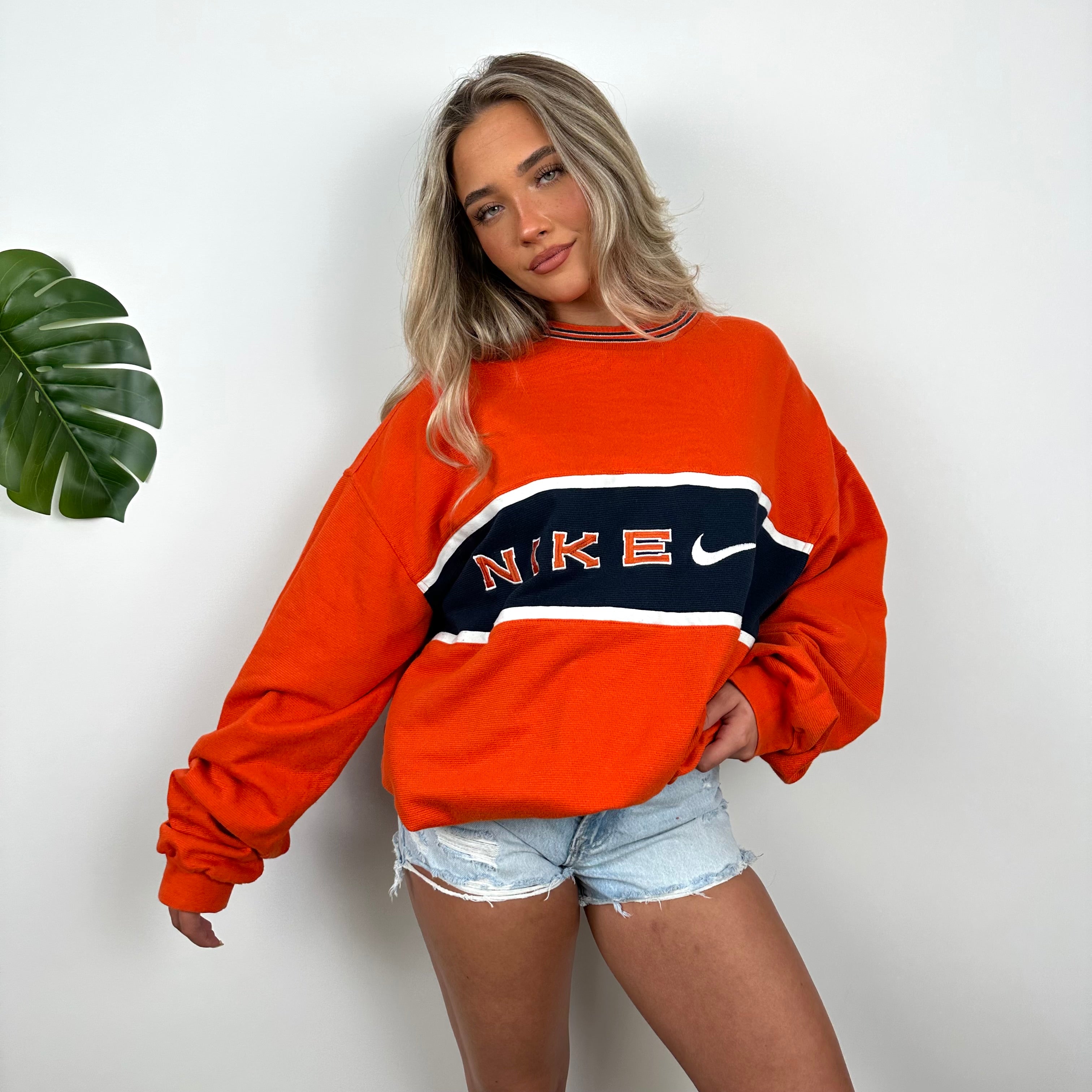 Nike Orange Embroidered Spell out Sweatshirt (XL)