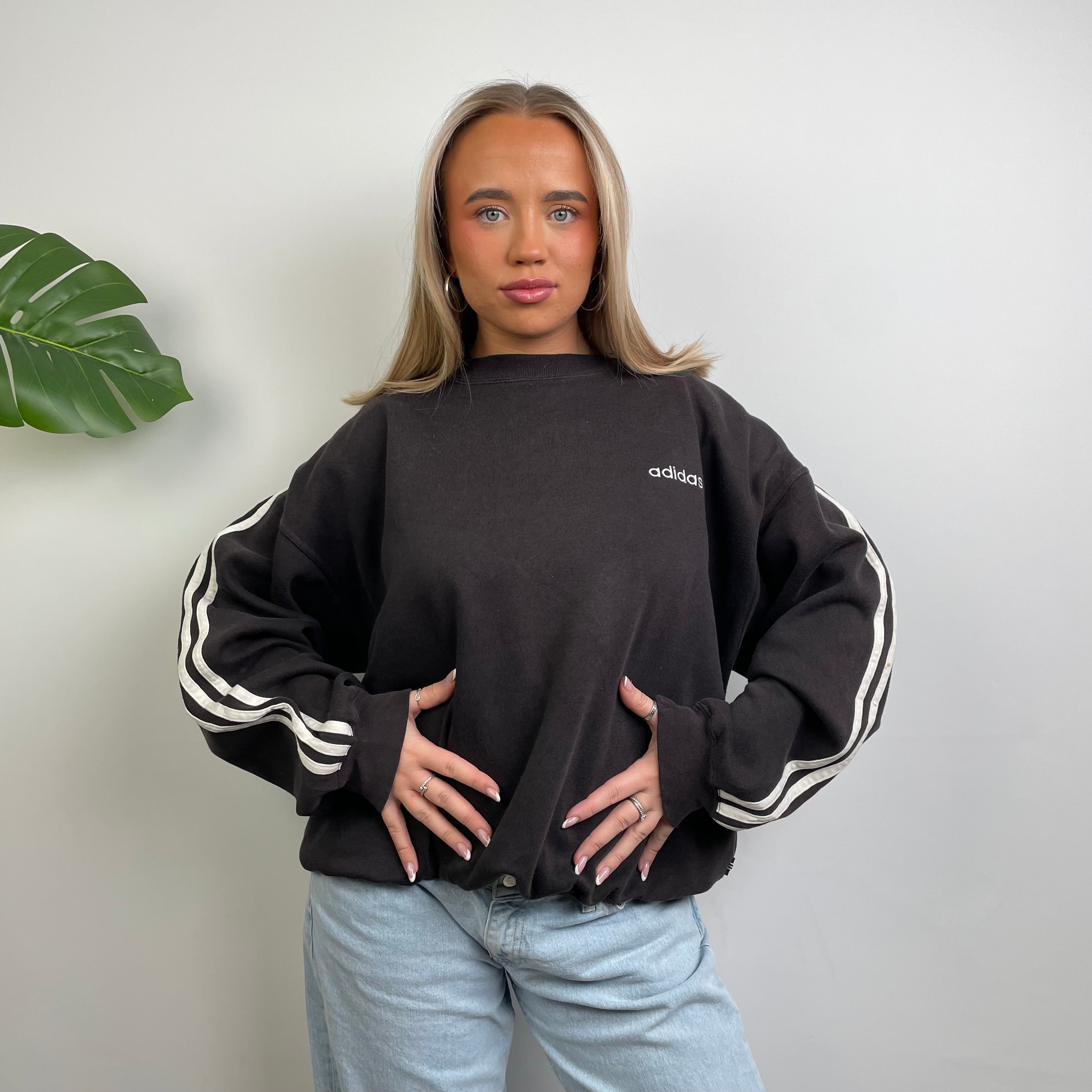 Adidas Black Embroidered Spell Out Sweatshirt (L)