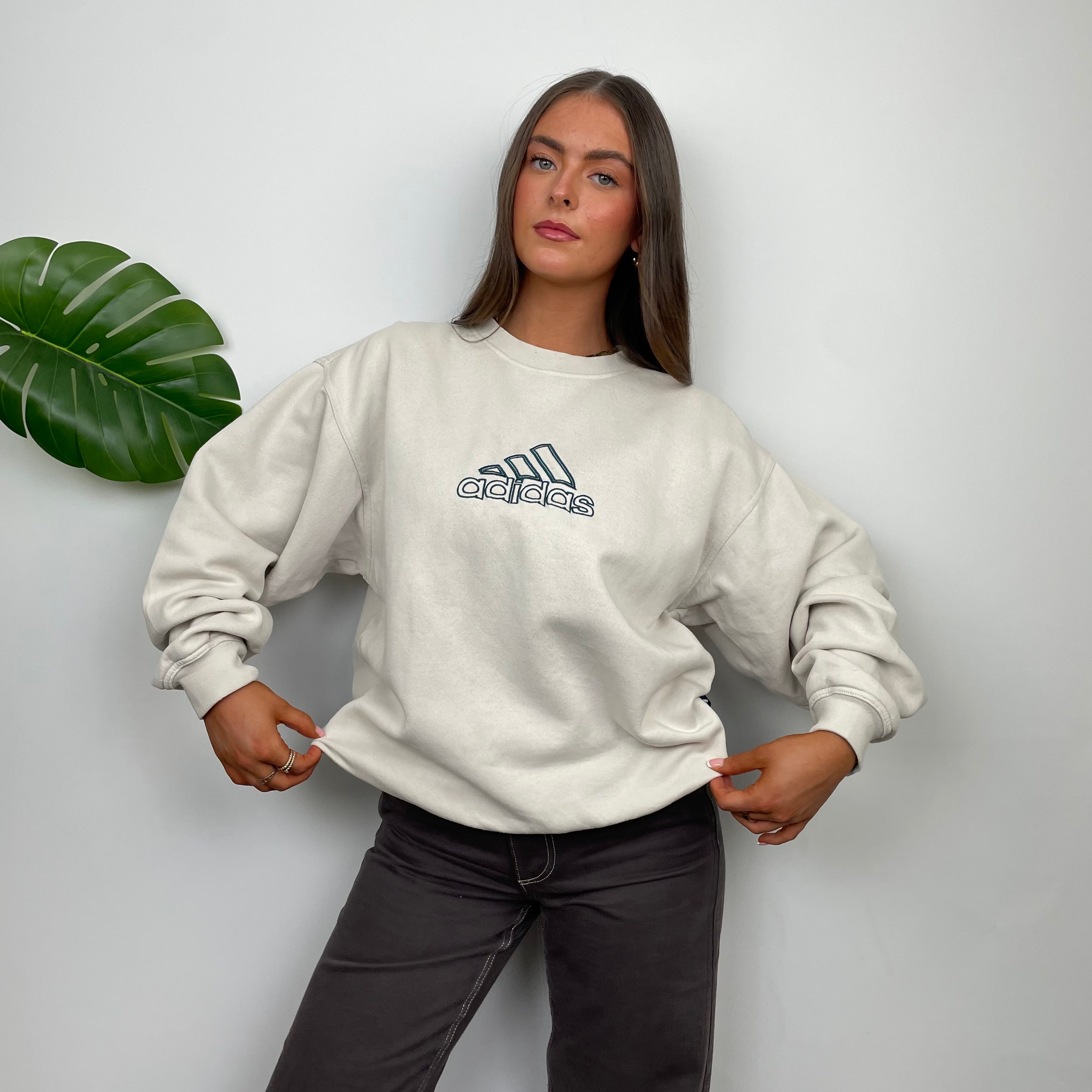 Adidas RARE Cream Embroidered Spell Out Sweatshirt (M)