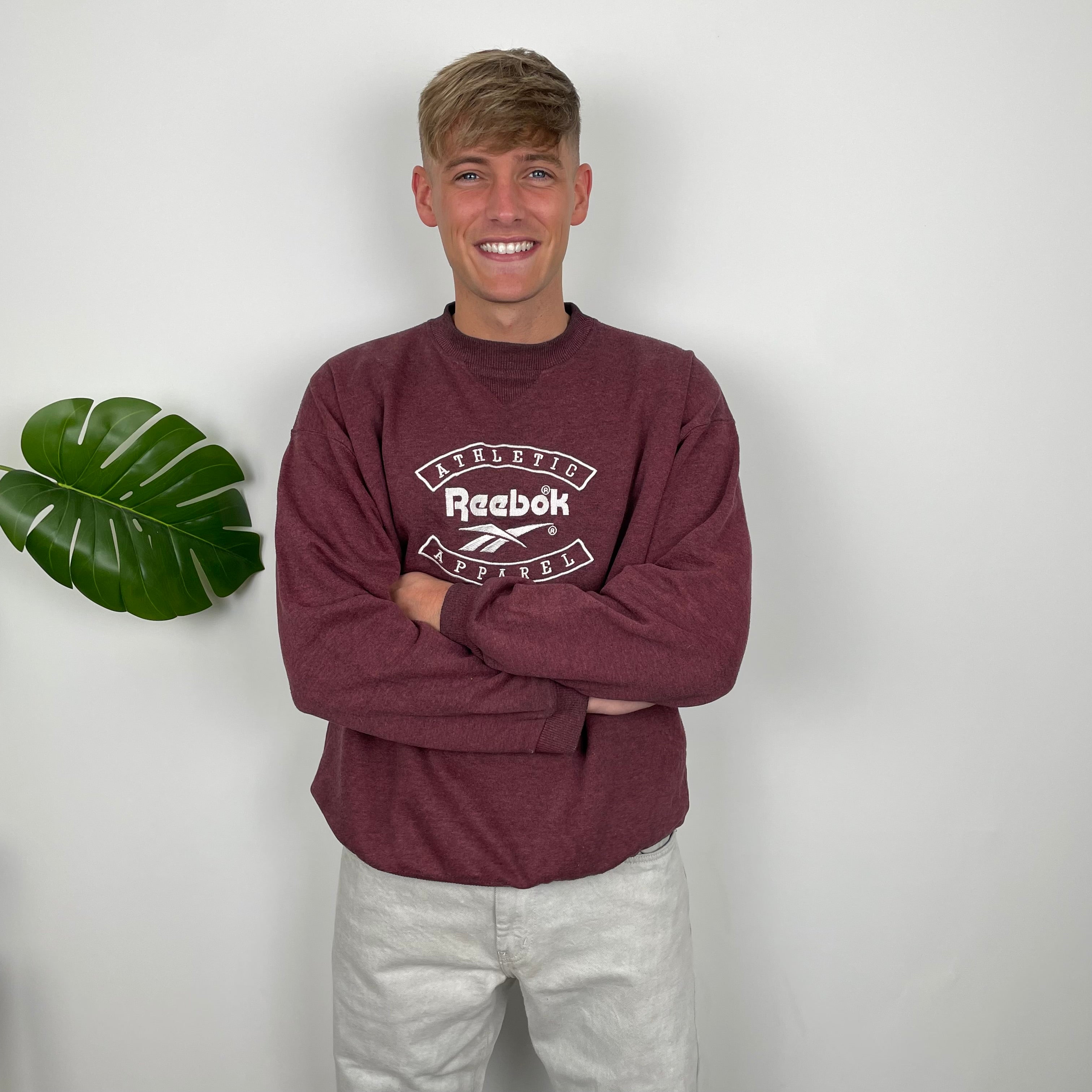 Reebok RARE Maroon Embroidered Spell Out Sweatshirt (M)