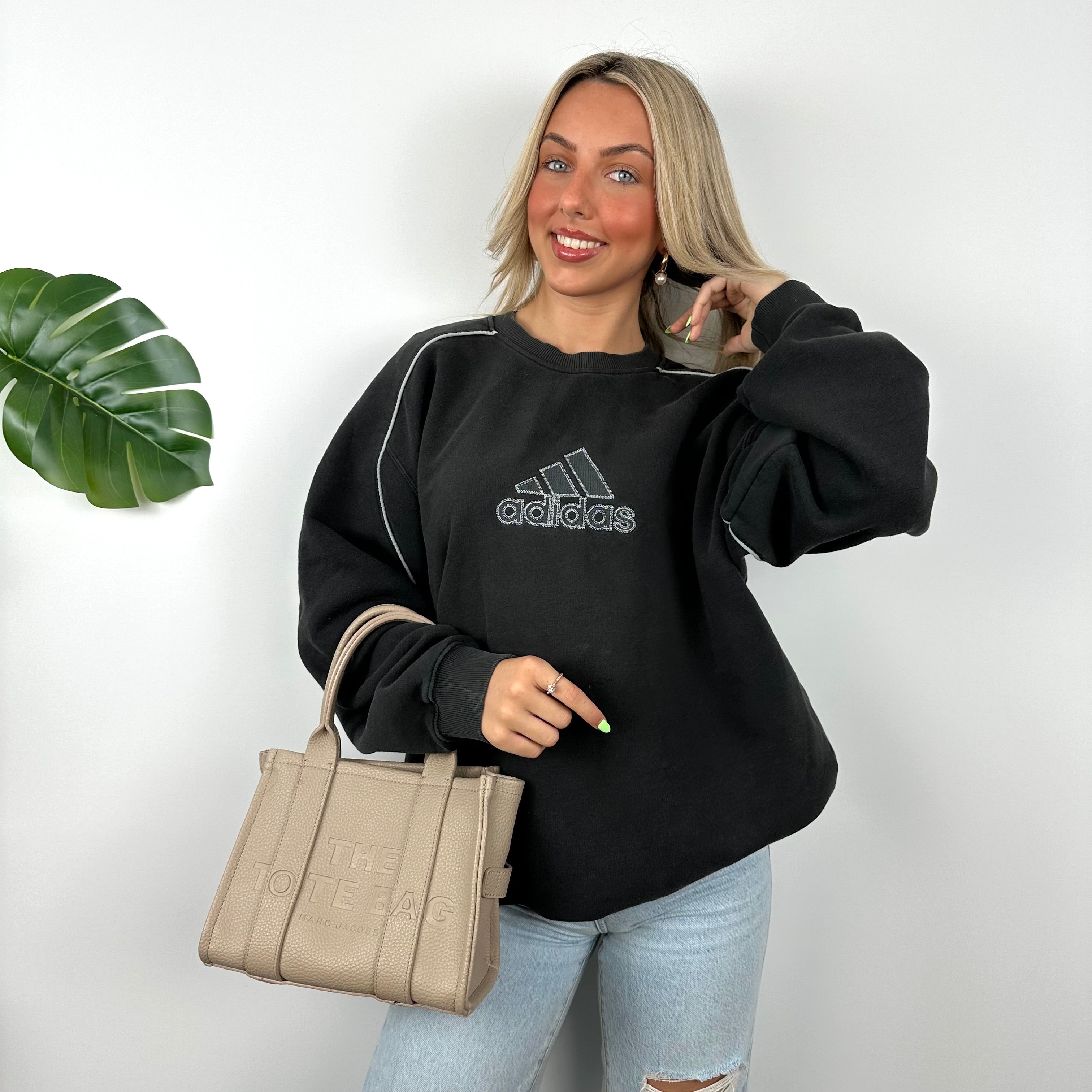 Adidas Black Embroidered Spell Out Sweatshirt (M)