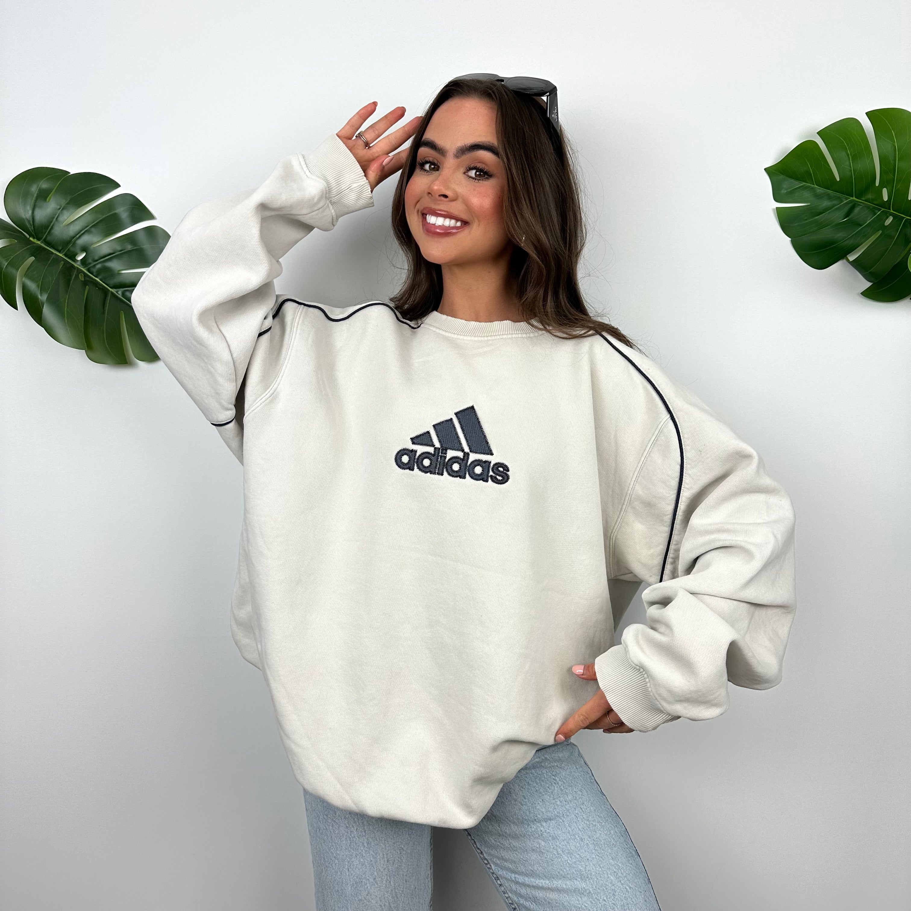 Adidas RARE White Embroidered Spell Out Sweatshirt (XL)