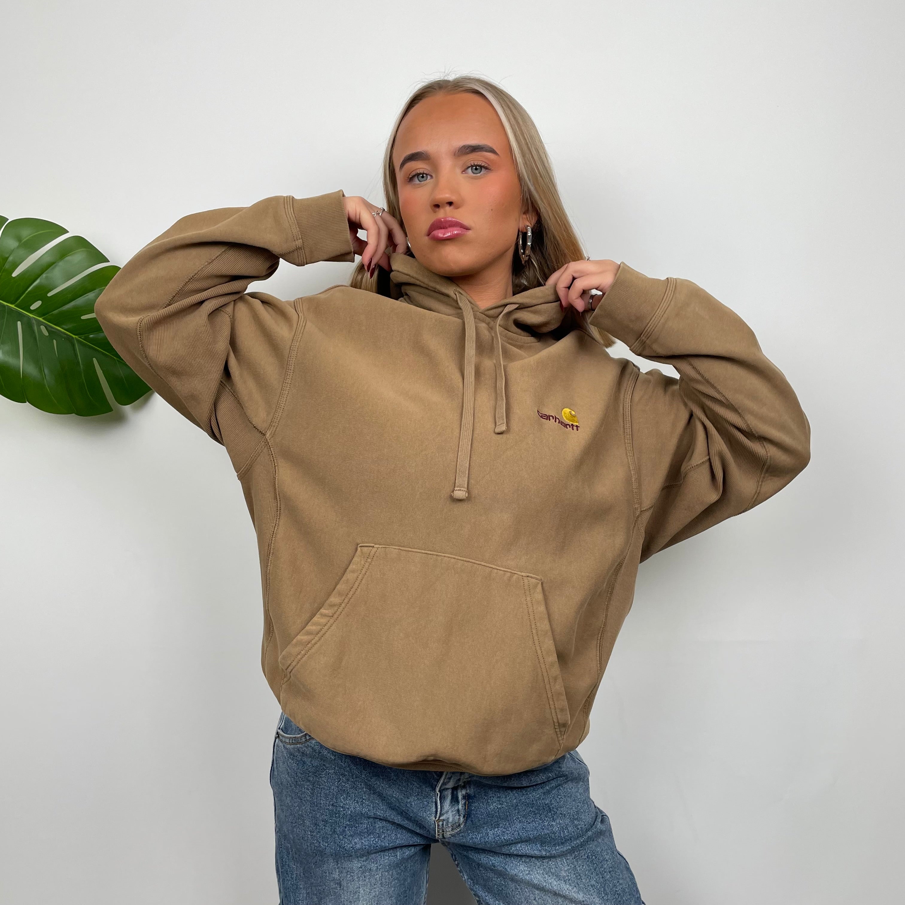 Carhartt RARE Tan Brown Embroidered Spell Out Hoodie (M)