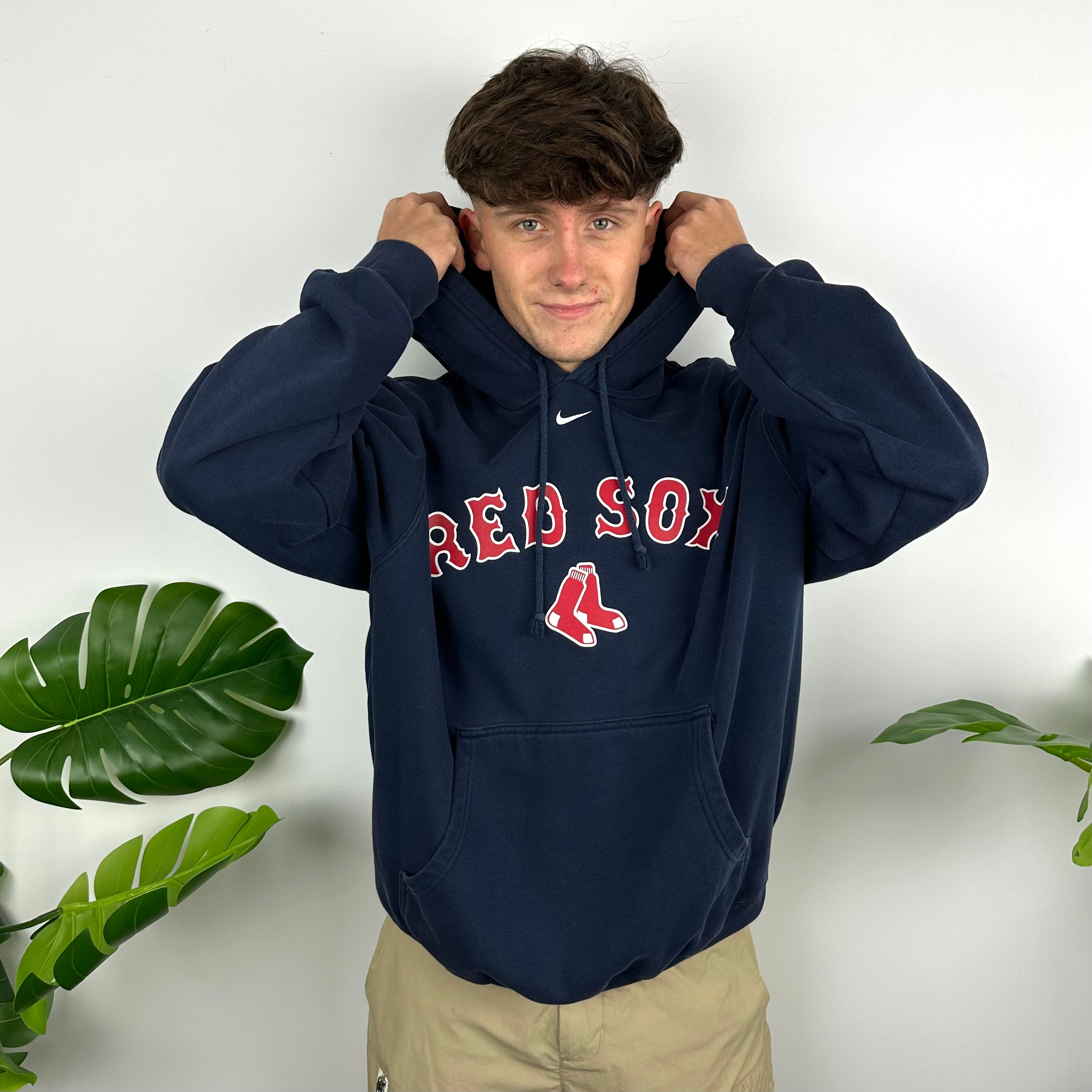 Nike X Boston Red Sox Navy Spell Out Hoodie (L)