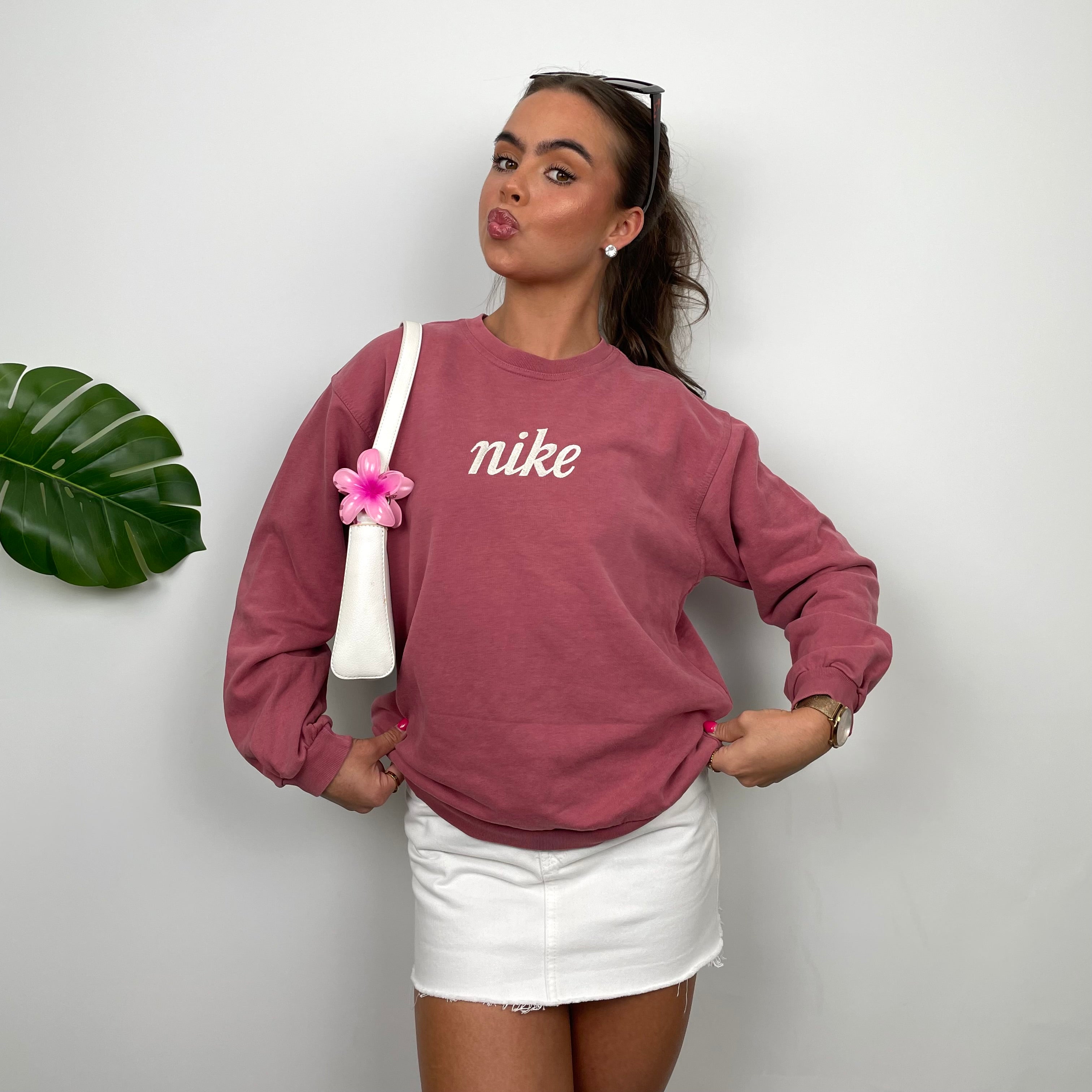 Nike RARE Dusty Pink Embroidered Spell Out Sweatshirt (XS)