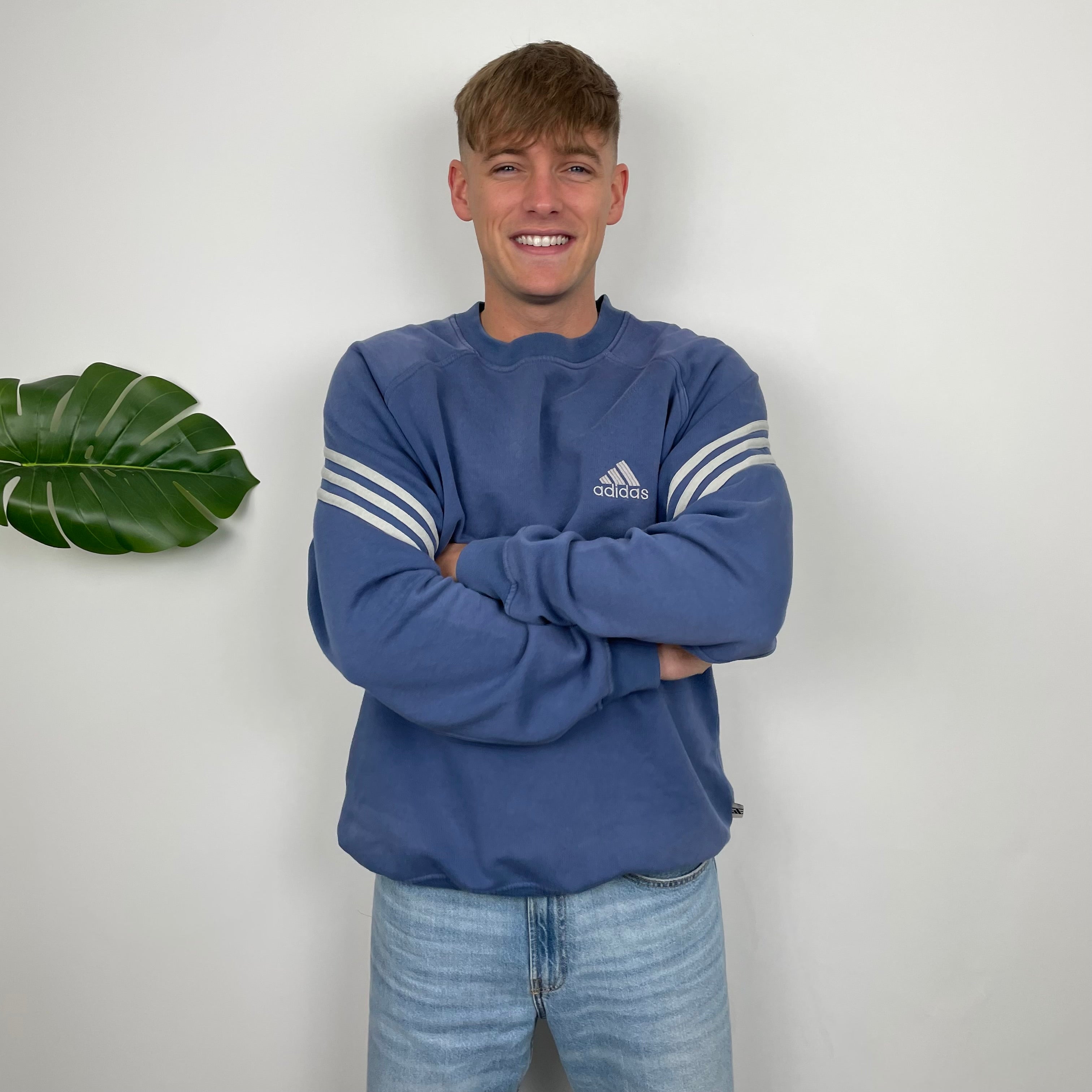 Adidas Navy Embroidered Spell Out Sweatshirt (XL)