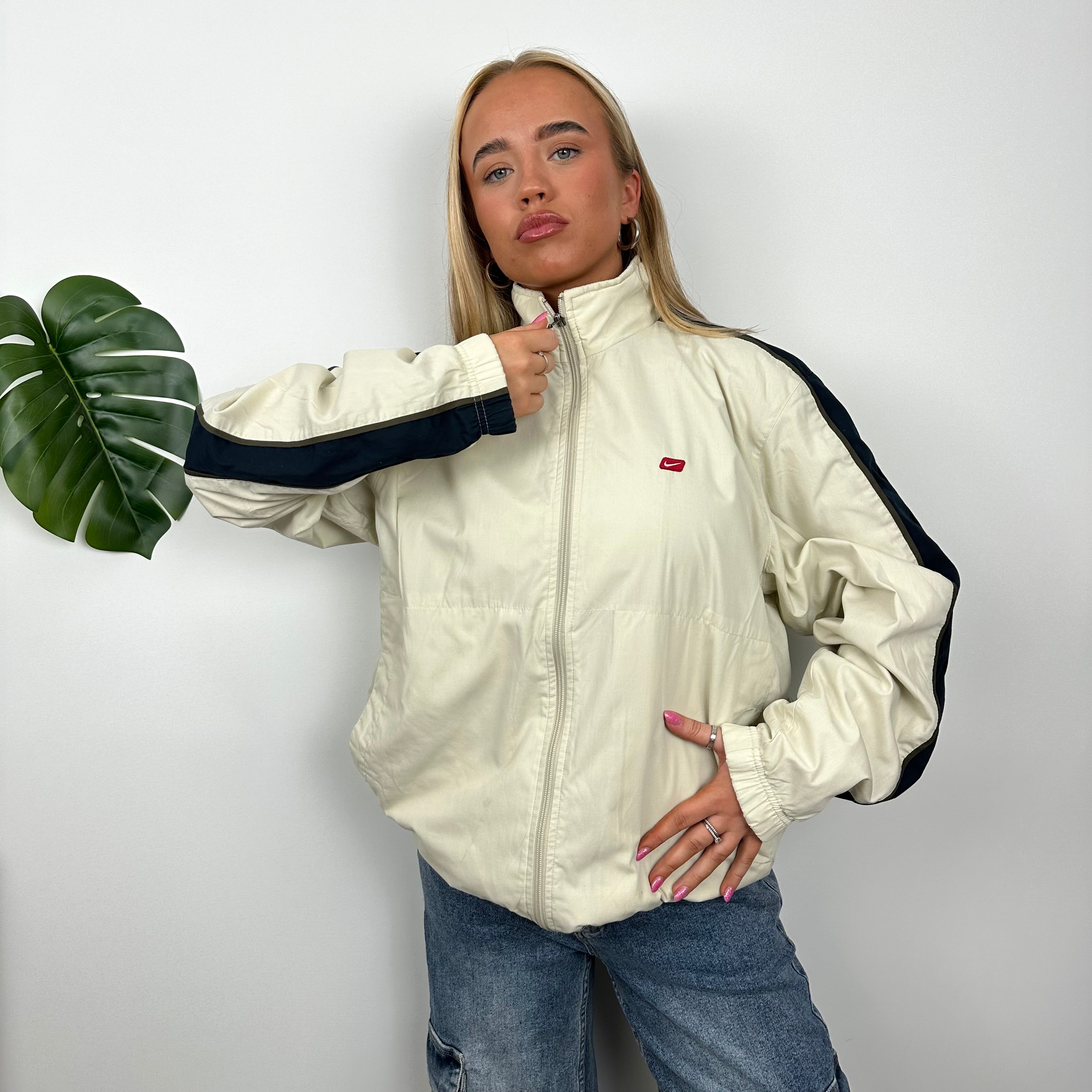 Nike Cream Embroidered Swoosh Windbreaker Jacket (M)