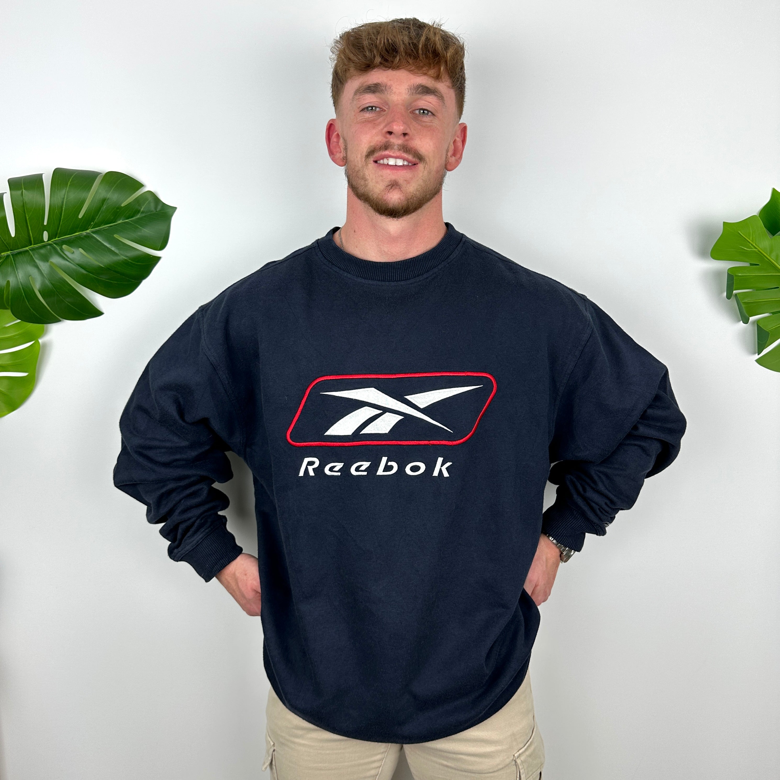 Reebok Navy Embroidered Spell Out Sweatshirt (L)