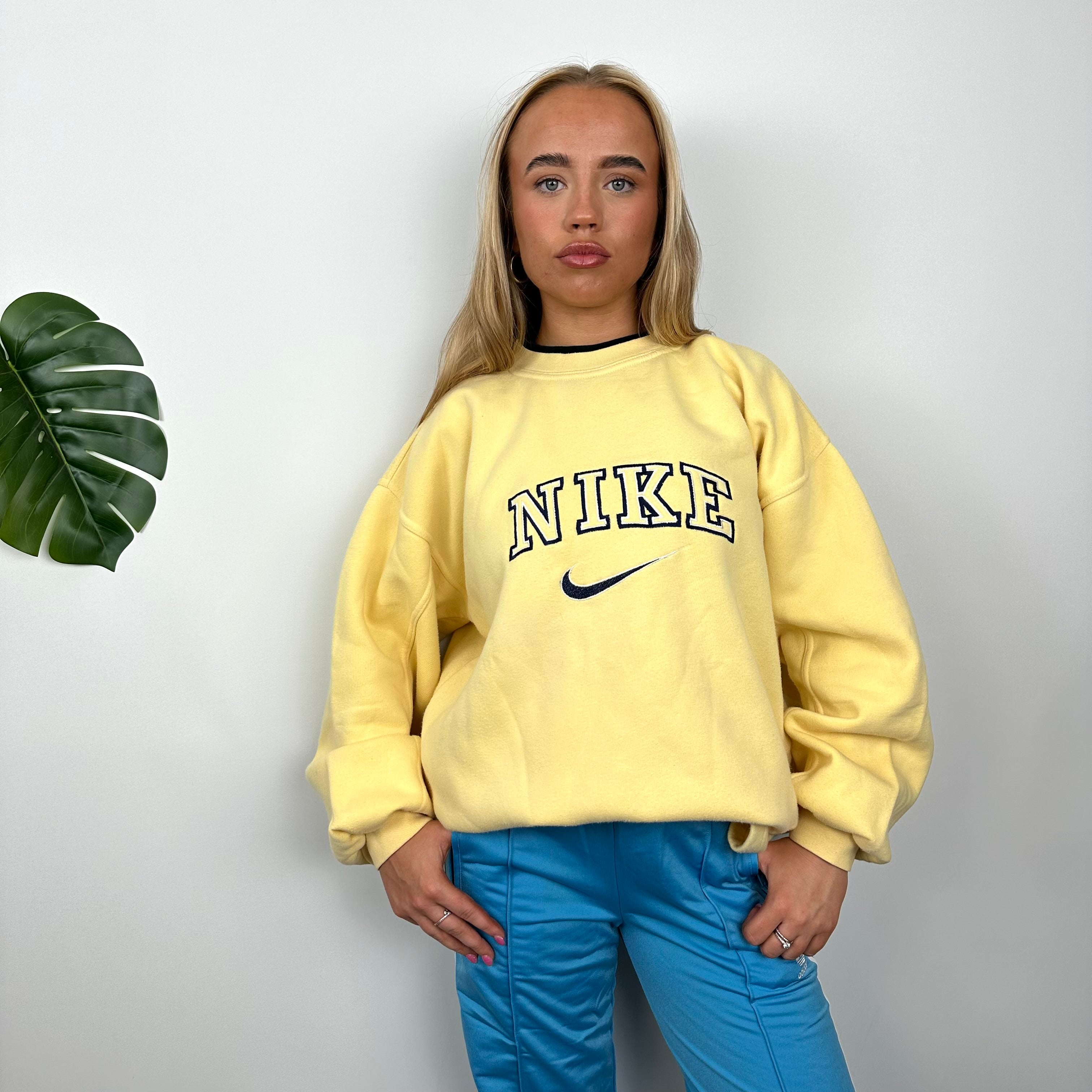 Nike Yellow Embroidered Spell Out Sweatshirt (L)