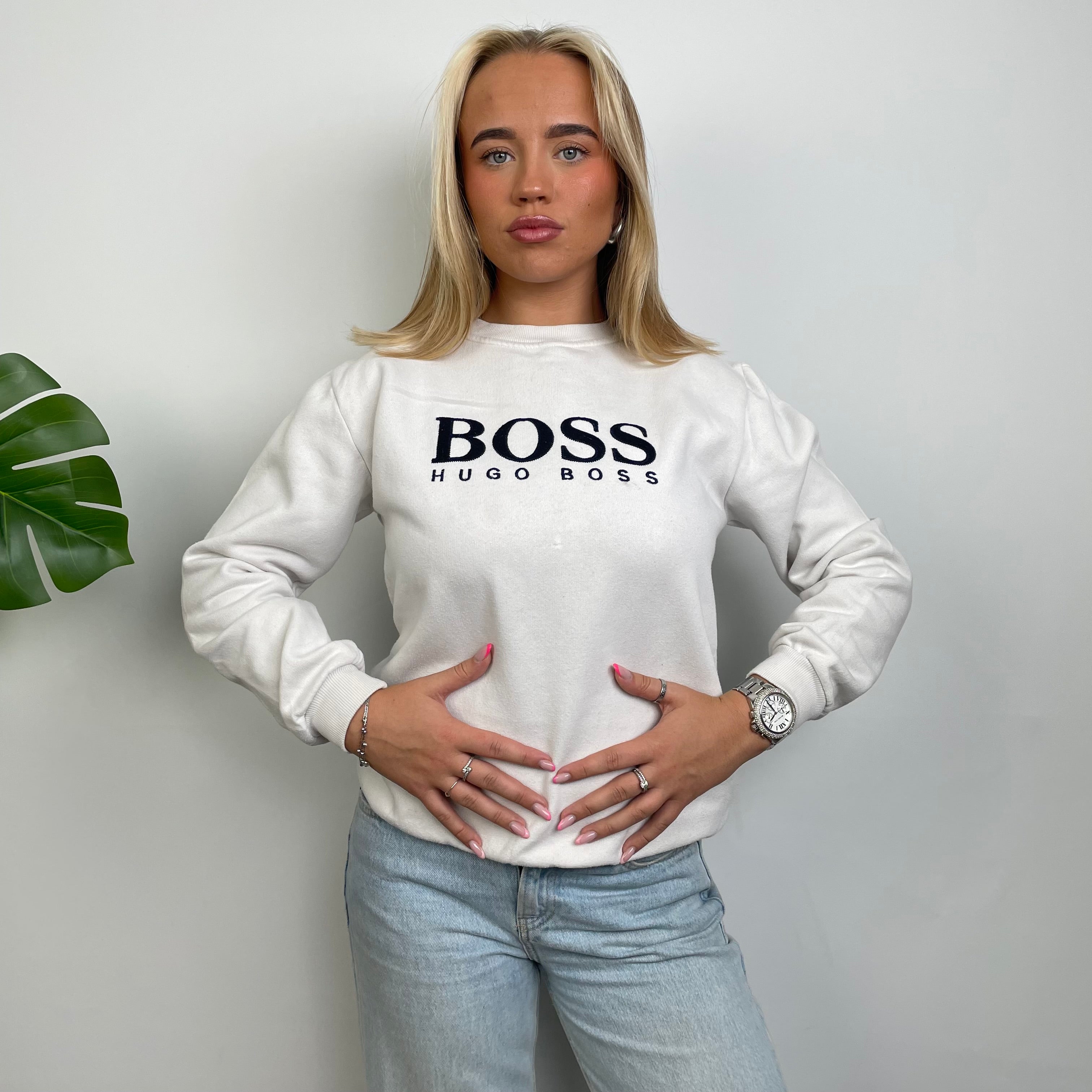 Hugo Boss White Embroidered Spell Out Sweatshirt (S)