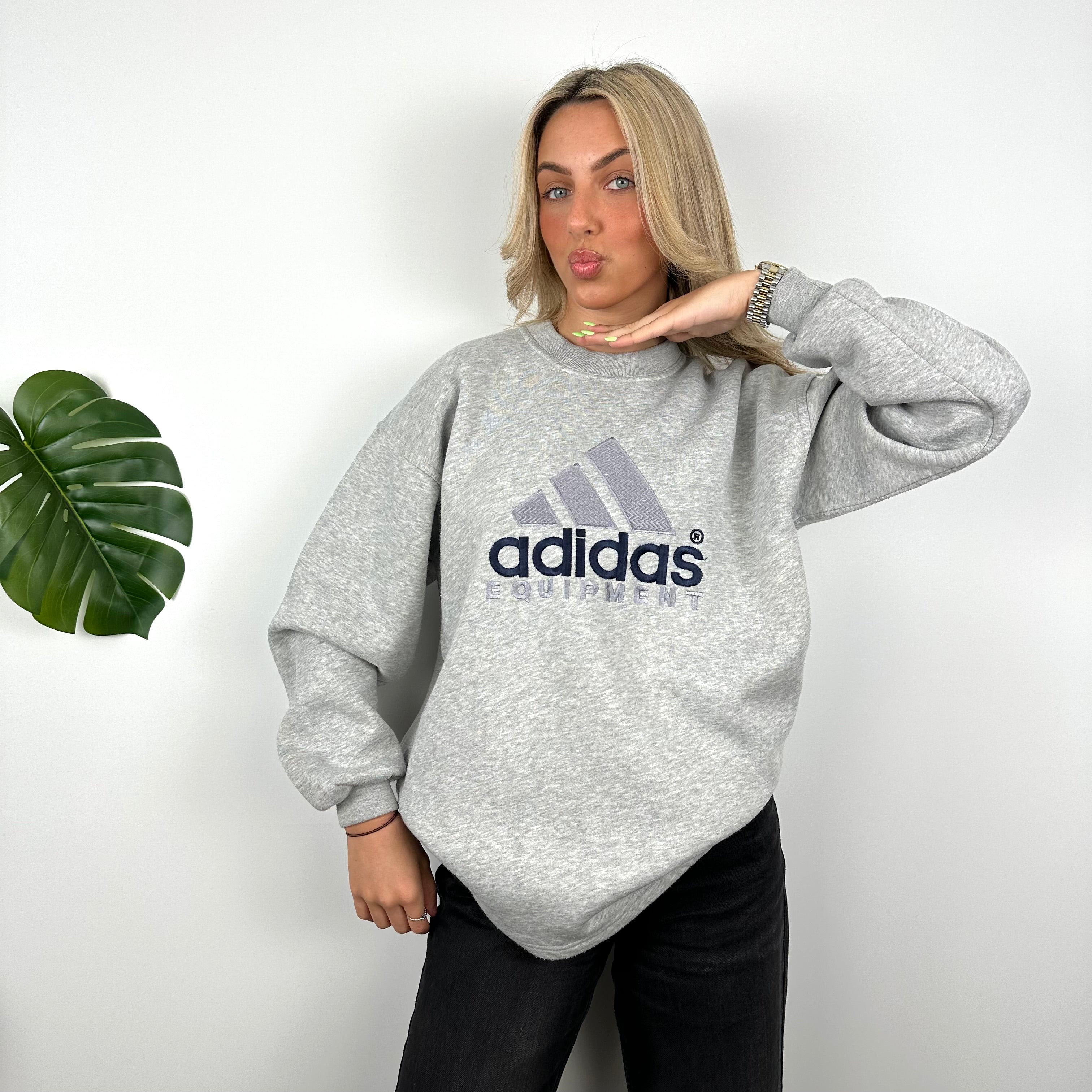 Adidas Equipment Grey Embroidered Spell Out Sweatshirt (L)