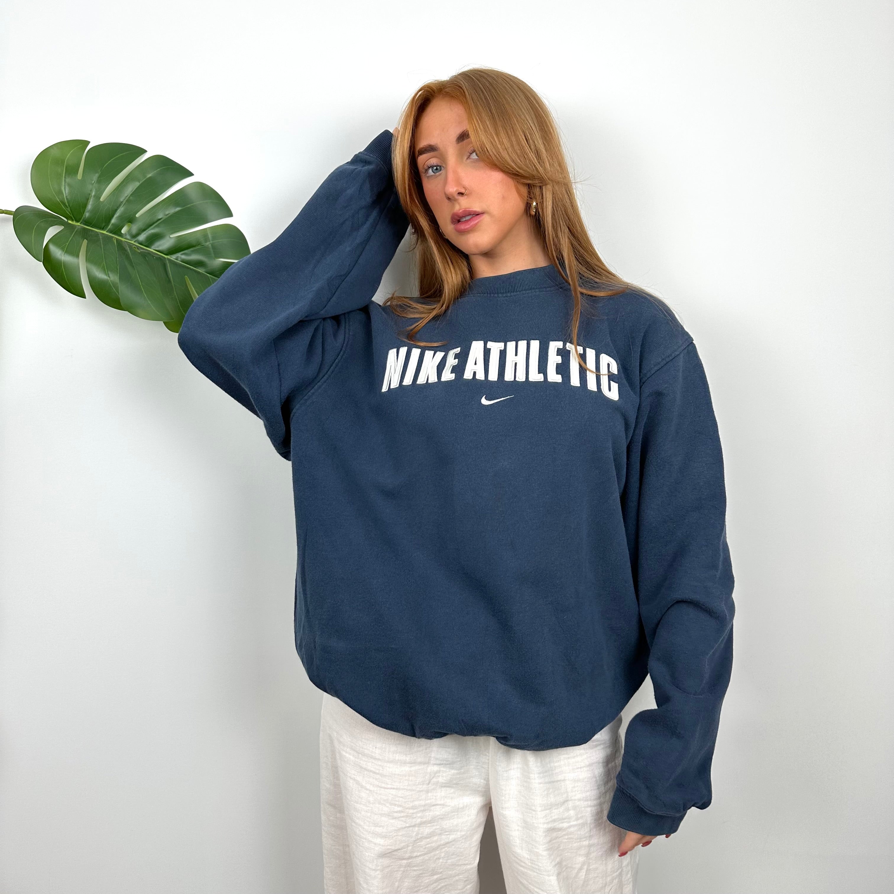 Nike Athletic Navy Embroidered Spell Out Sweatshirt (M)