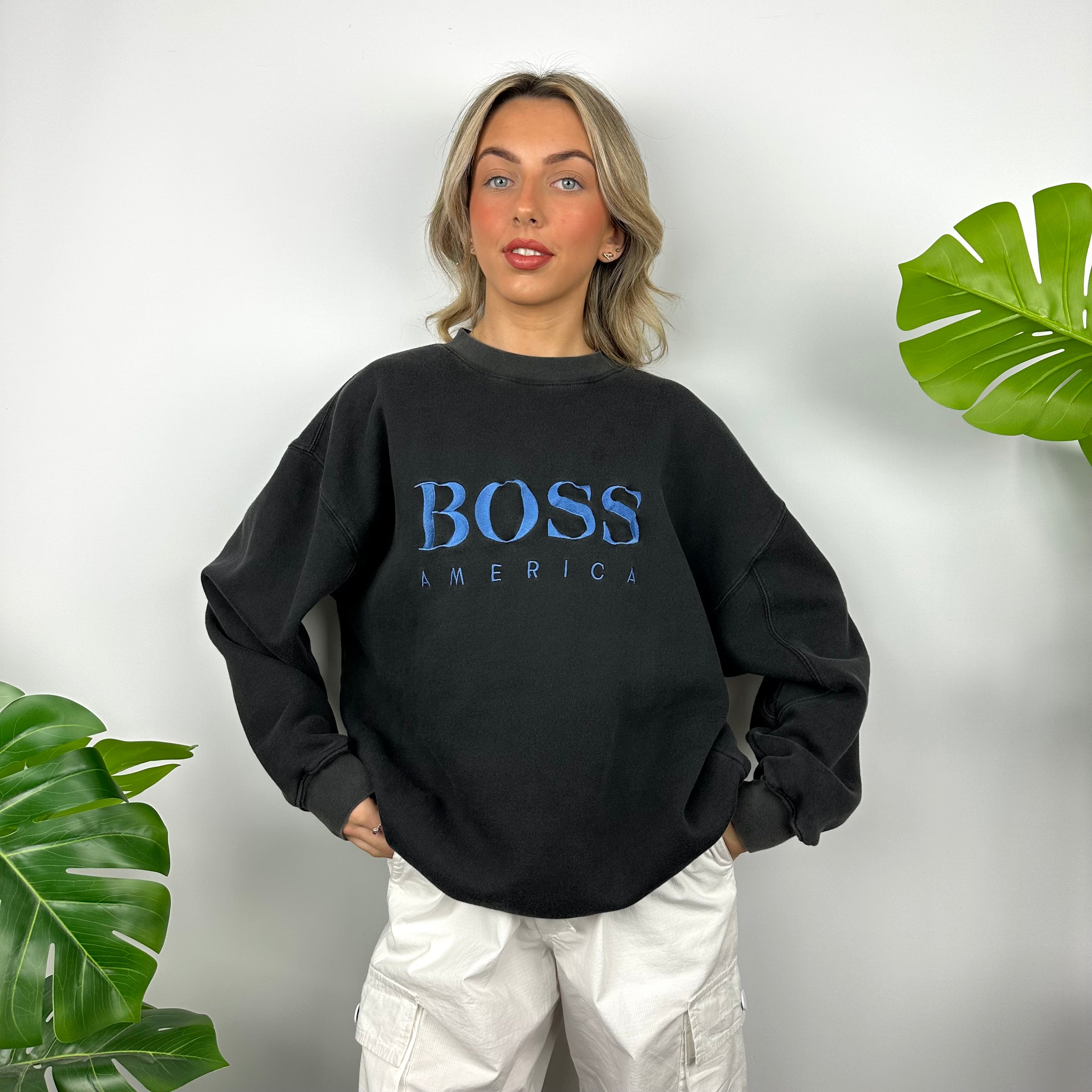 Boss America Black Embroidered Spell Out Sweatshirt (M)