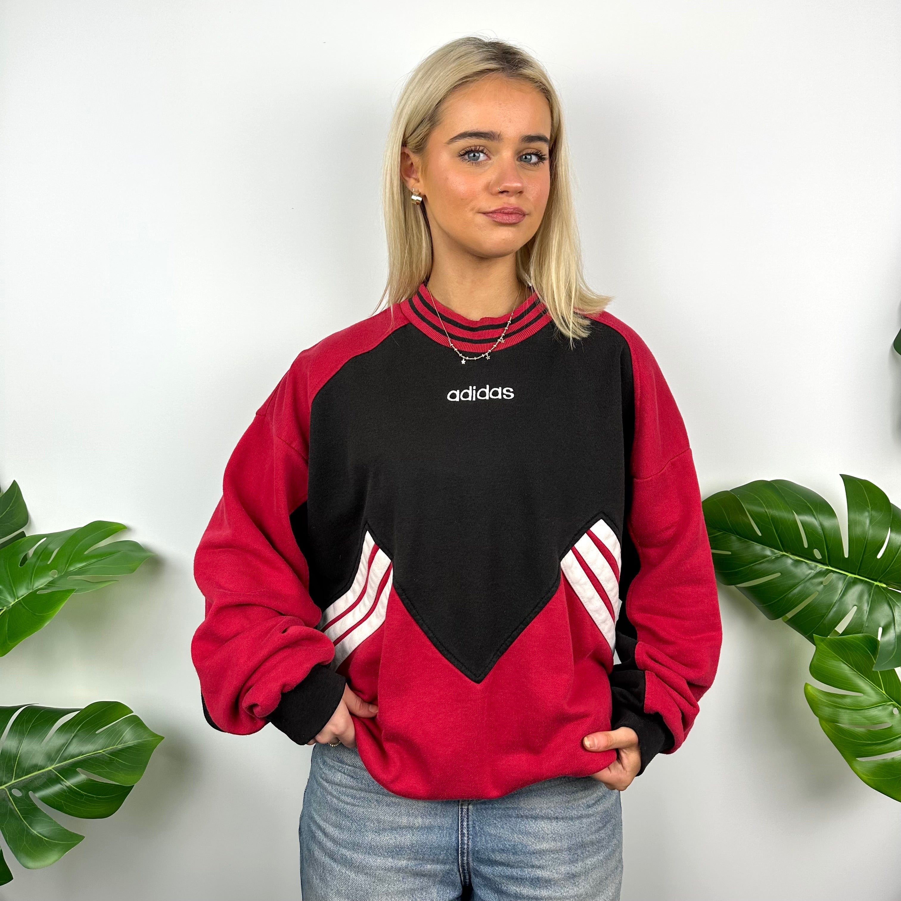 Adidas Red & Black Embroidered Spell Out Sweatshirt (L)