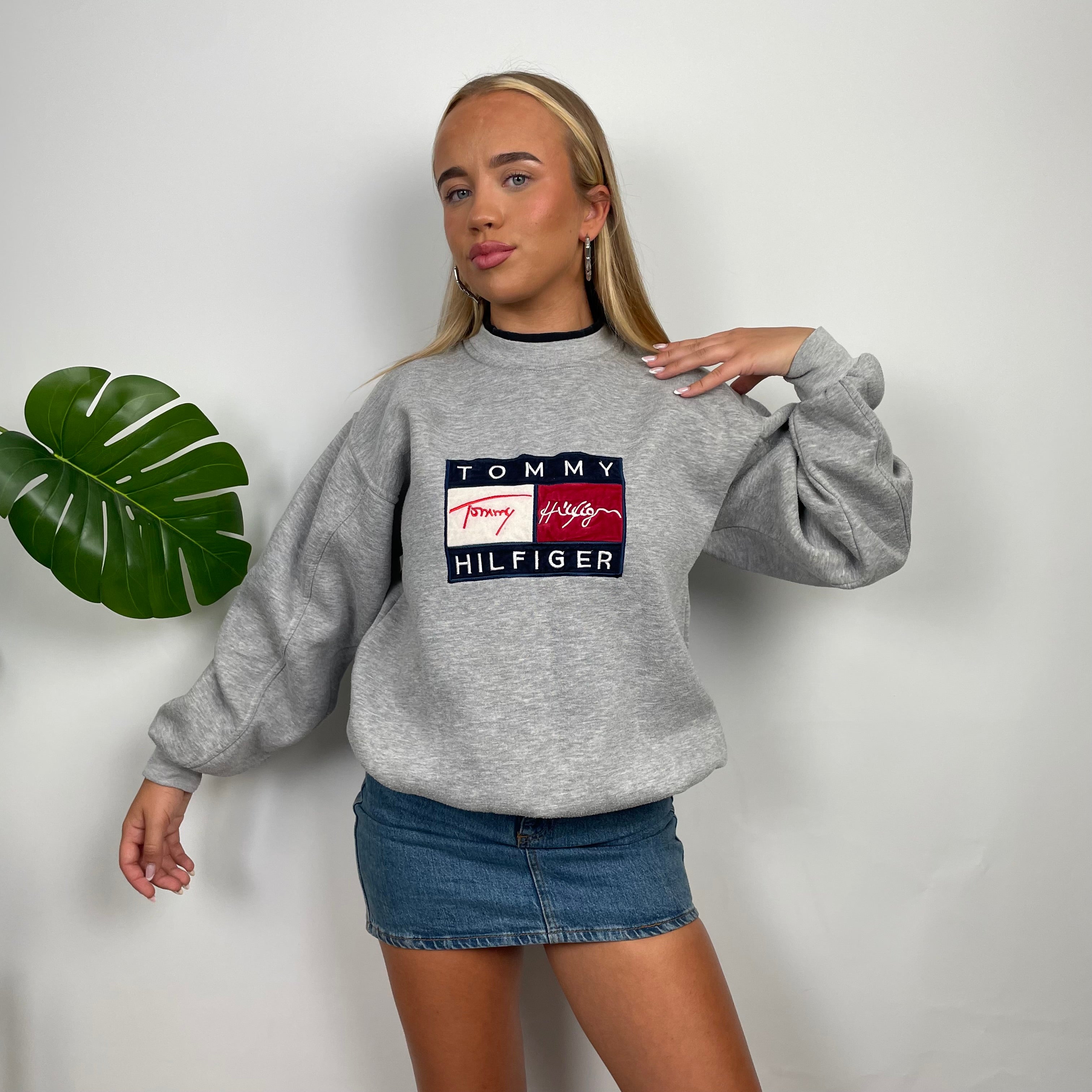 Tommy Hilfiger Grey Embroidered Spell Out Sweatshirt (S)