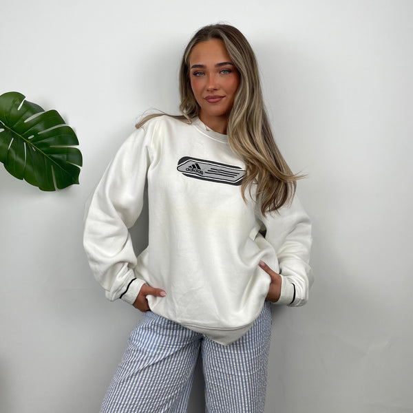 Adidas White Embroidered Spell Out Sweatshirt (M)