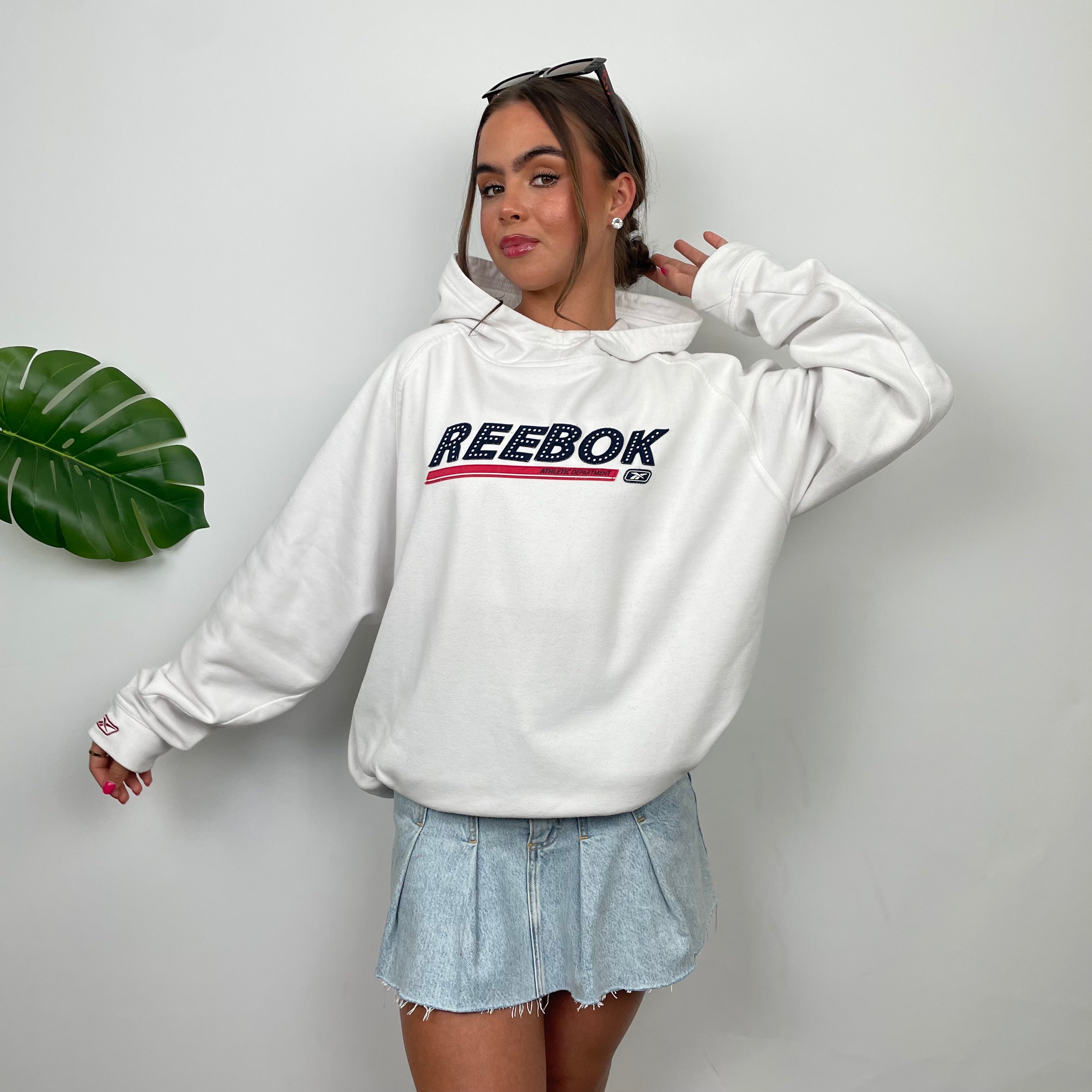 Reebok White Embroidered Spell Out Hoodie (M)