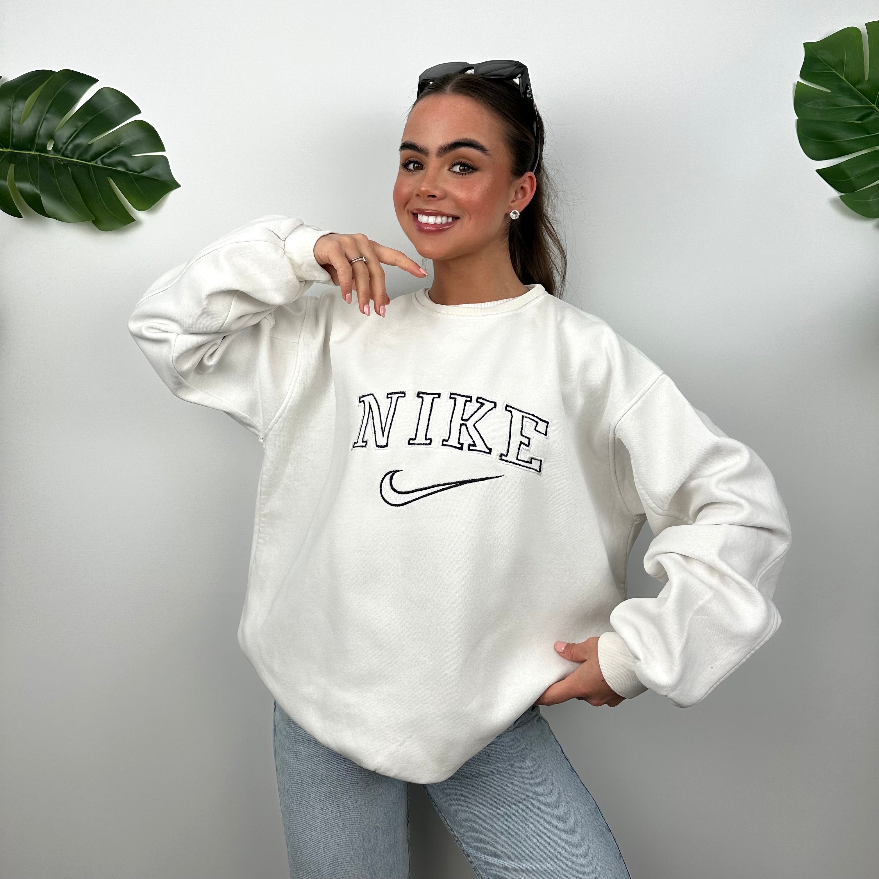 Nike White Embroidered Spell Out Sweatshirt (L)