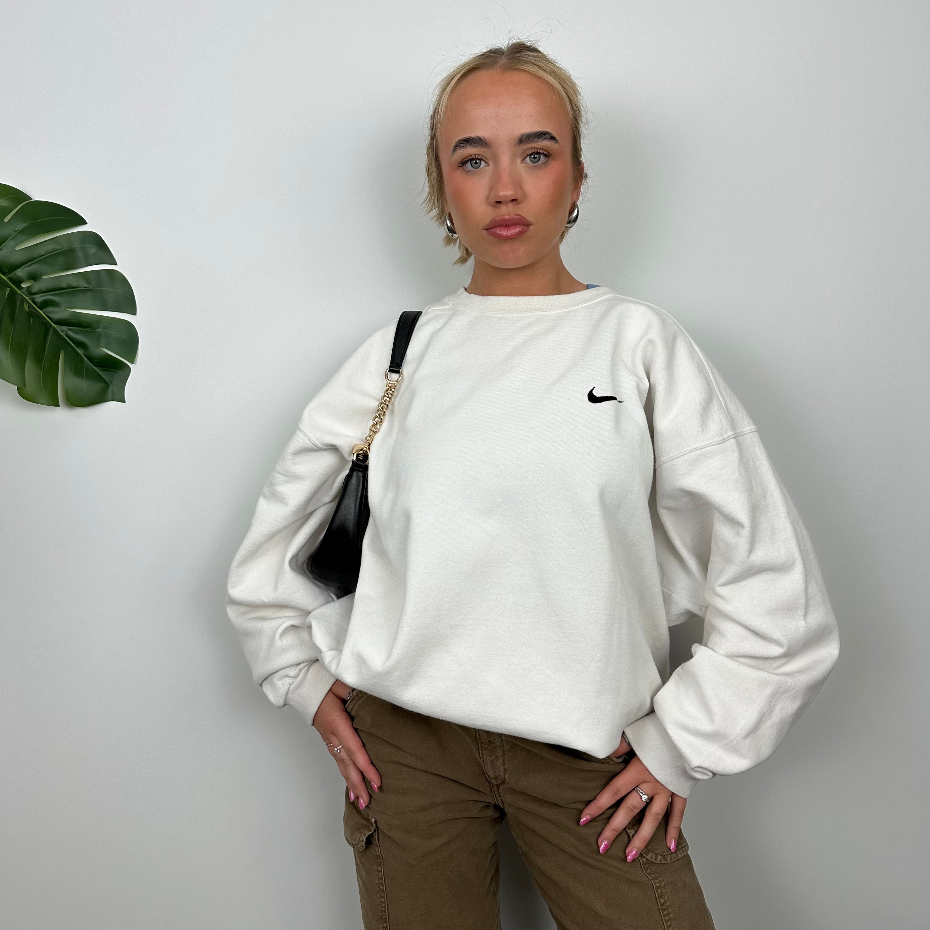 Nike White Embroidered Swoosh Sweatshirt (L)