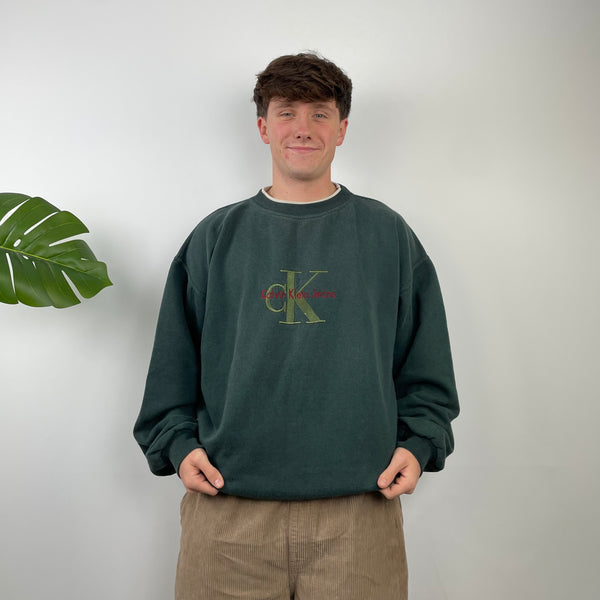 Calvin Klein Green Embroidered Spell Out Sweatshirt (L)
