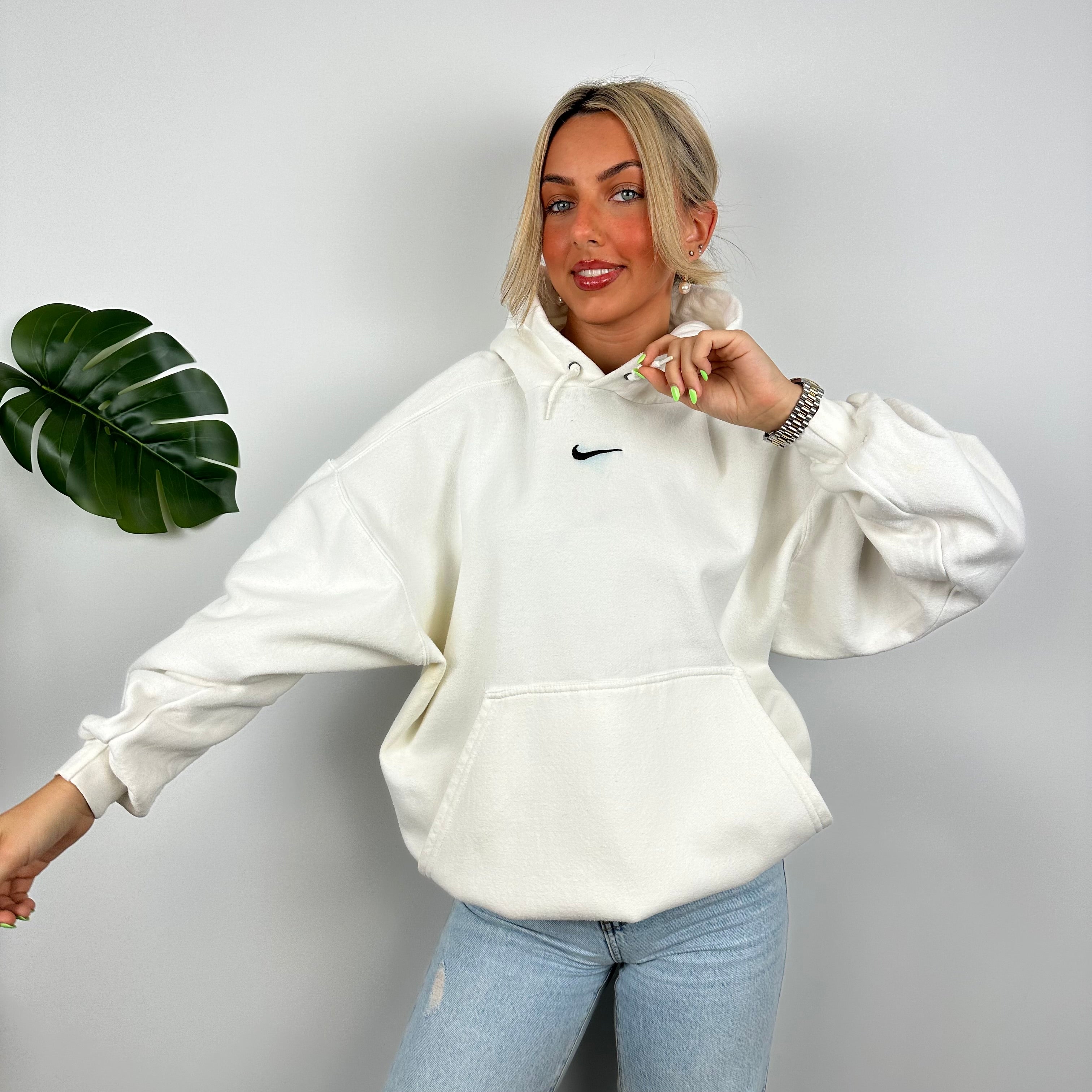 Nike White Embroidered Swoosh Hoodie (L)