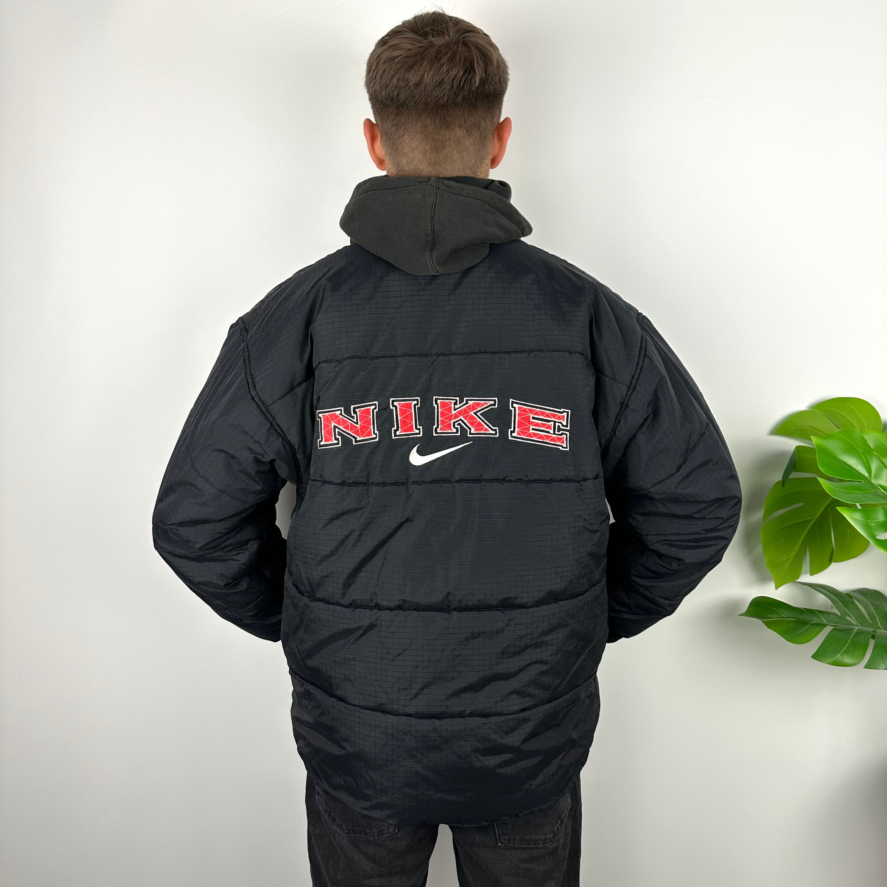 Nike Black Embroidered Spell Out Puffer Jacket (L)