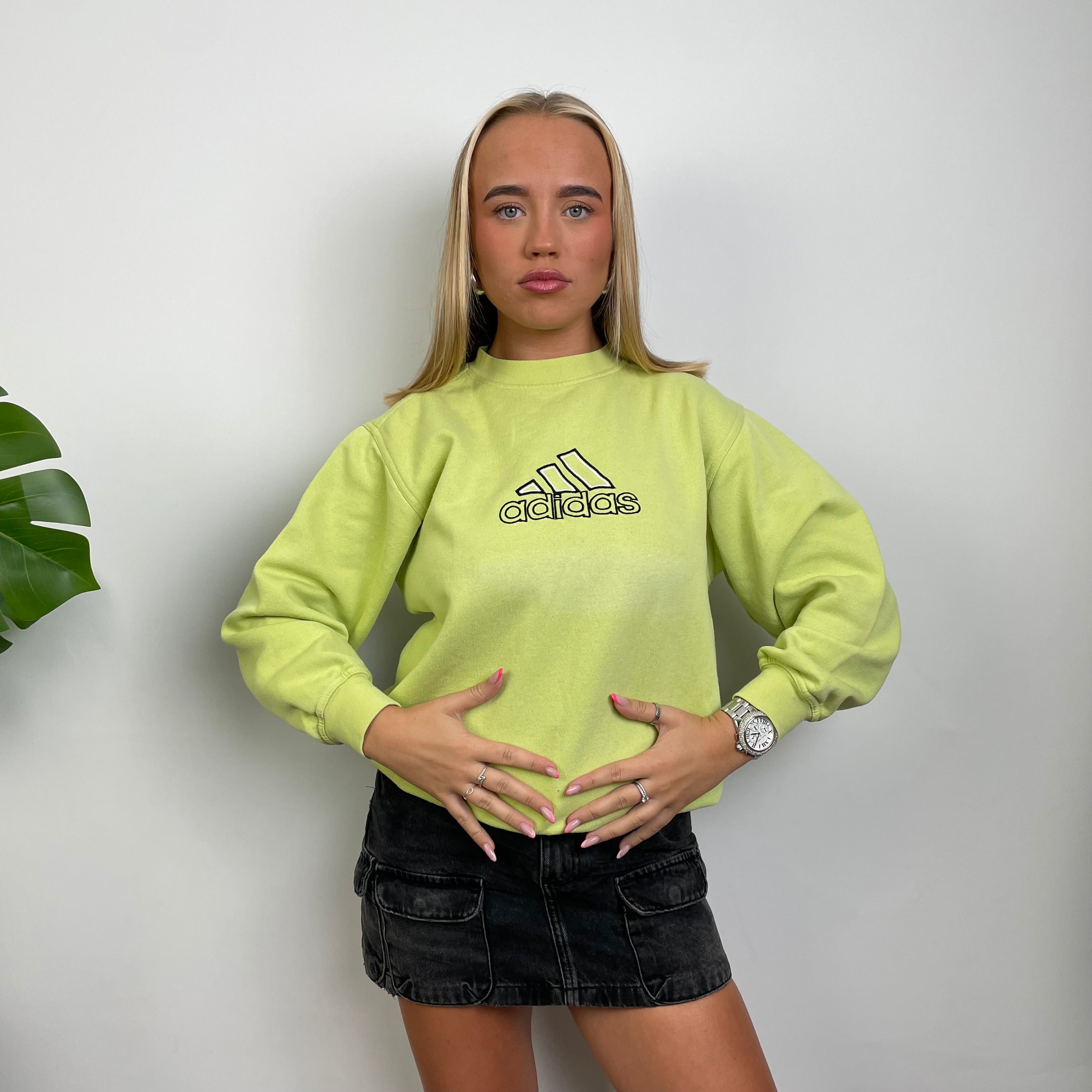 Adidas Yellow Embroidered Spell Out Sweatshirt (S)