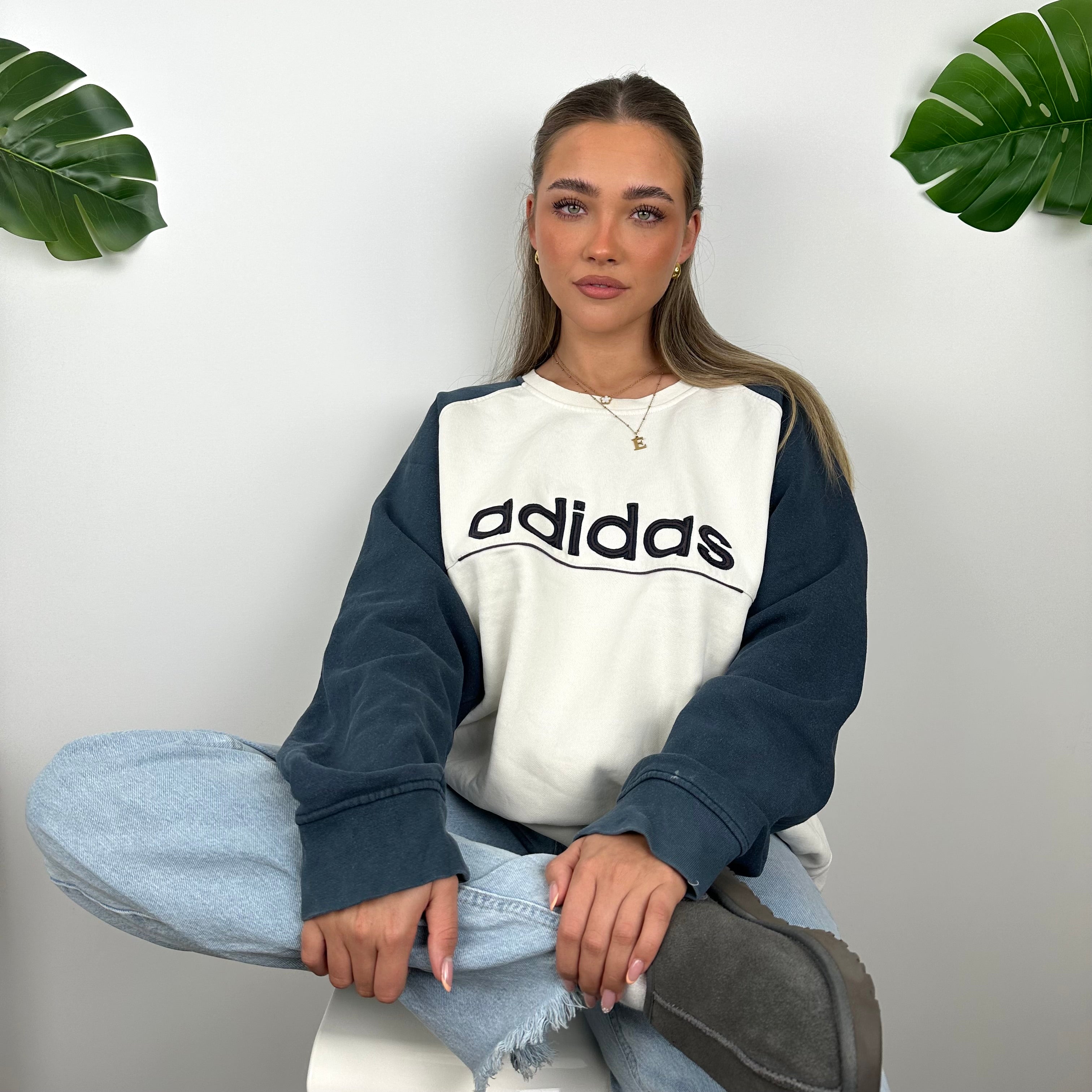 Adidas RARE White Embroidered Spell Out Sweatshirt (XL)