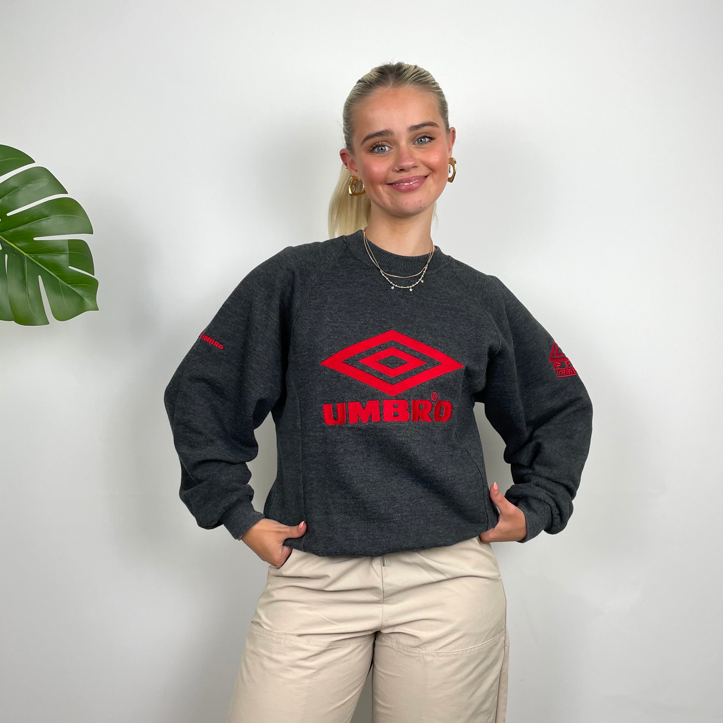 Umbro Grey Embroidered Spell Out Sweatshirt (XS)