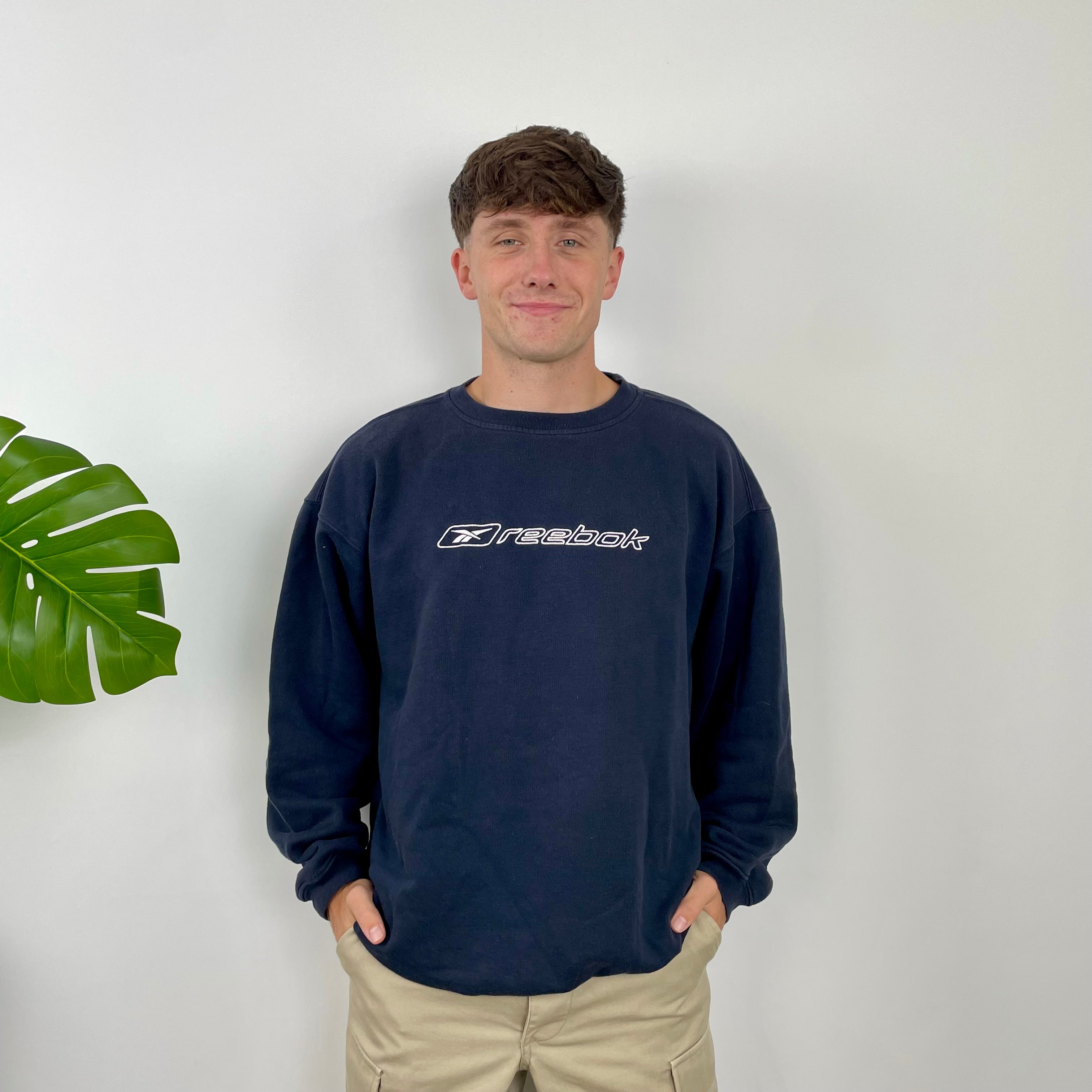 Reebok Navy Embroidered Spell Out Sweatshirt (L)
