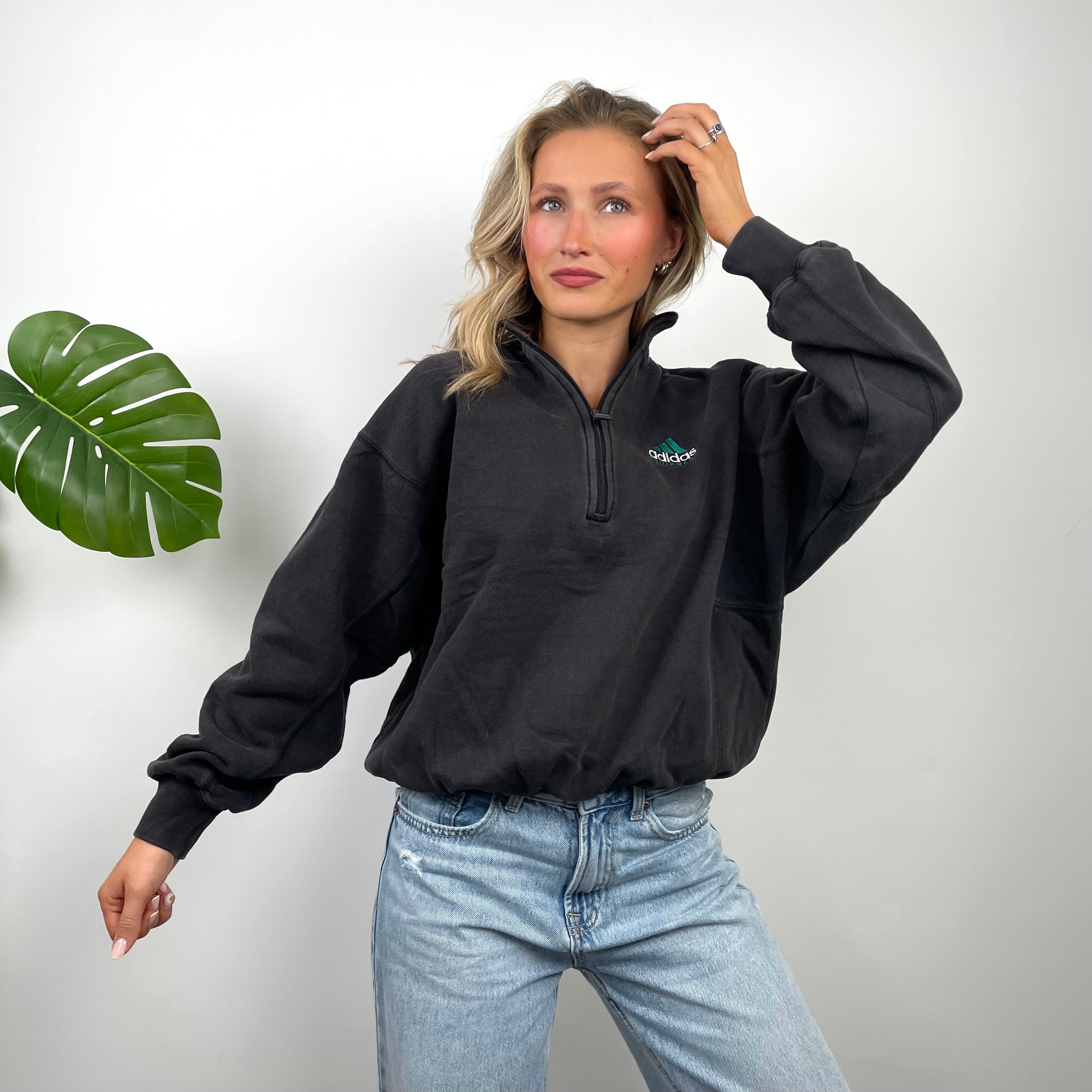Adidas Equipment RARE Black Embroidered Spell Out Quarter Zip Up (S)