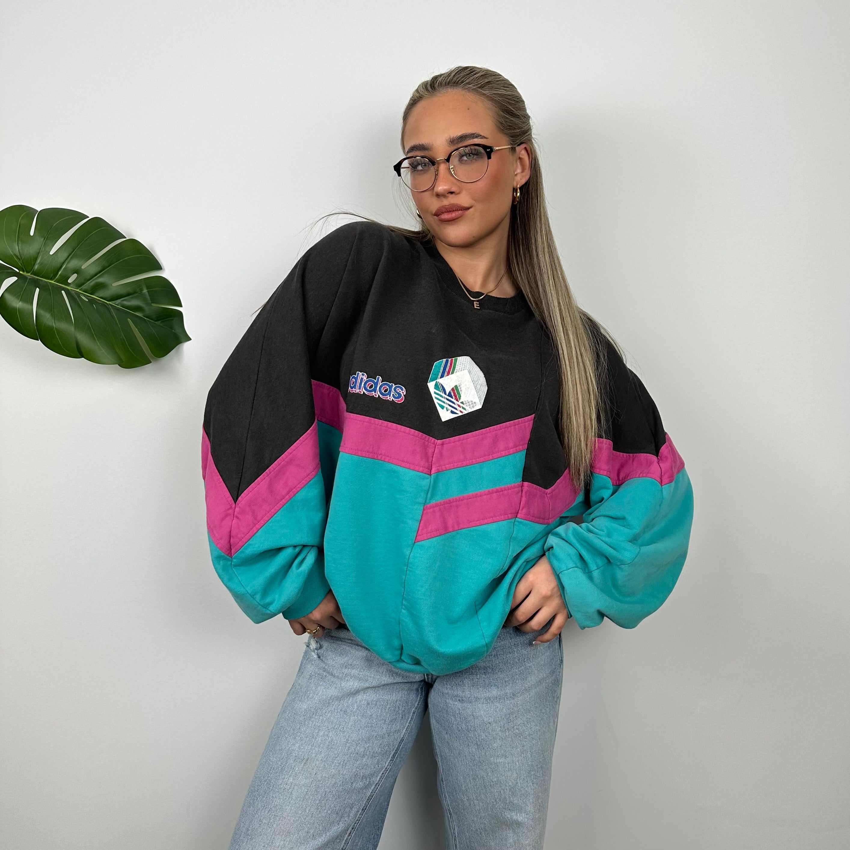 Adidas Colour Block Embroidered Spell Out Sweatshirt (L)