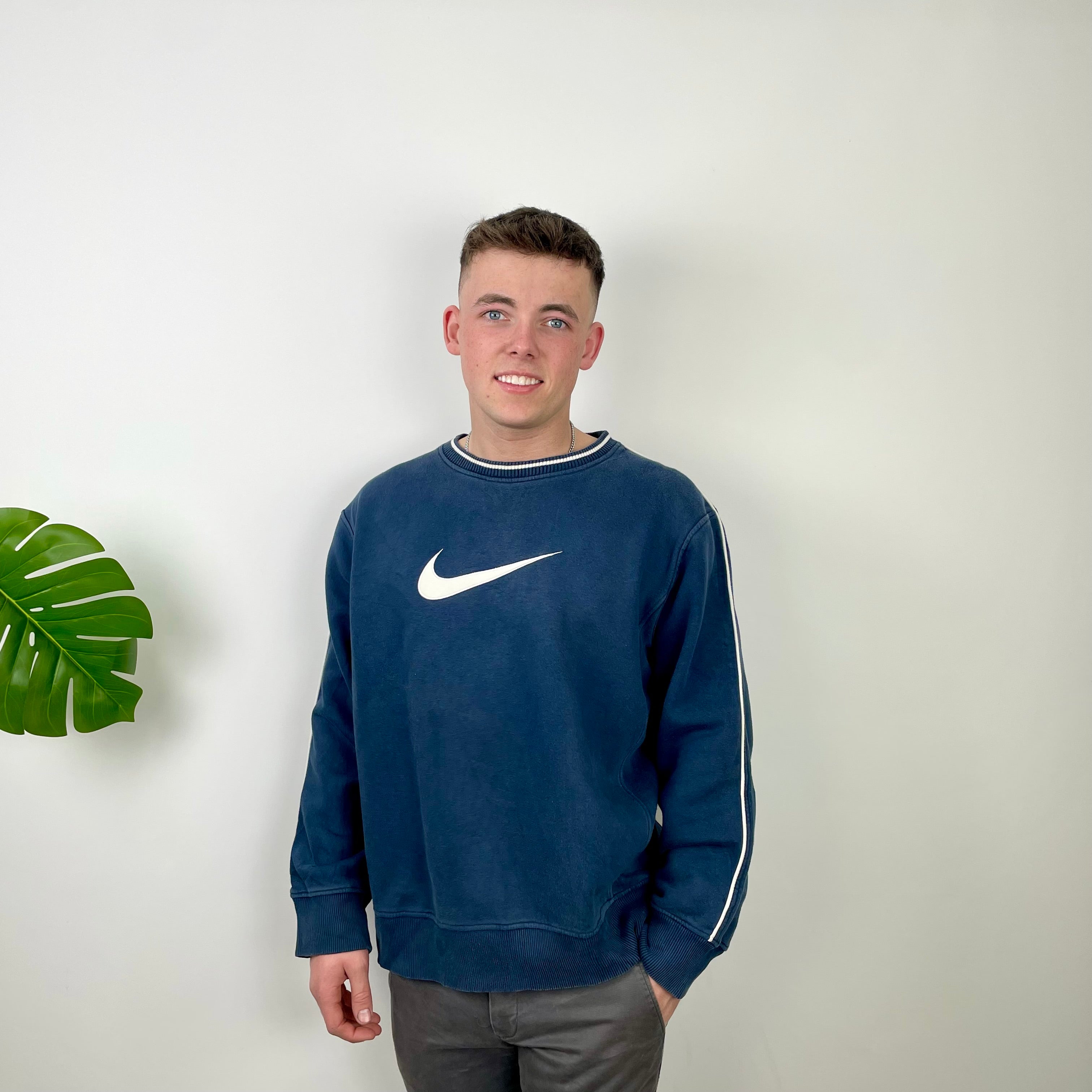 Nike Navy Embroidered Swoosh Sweatshirt (L)
