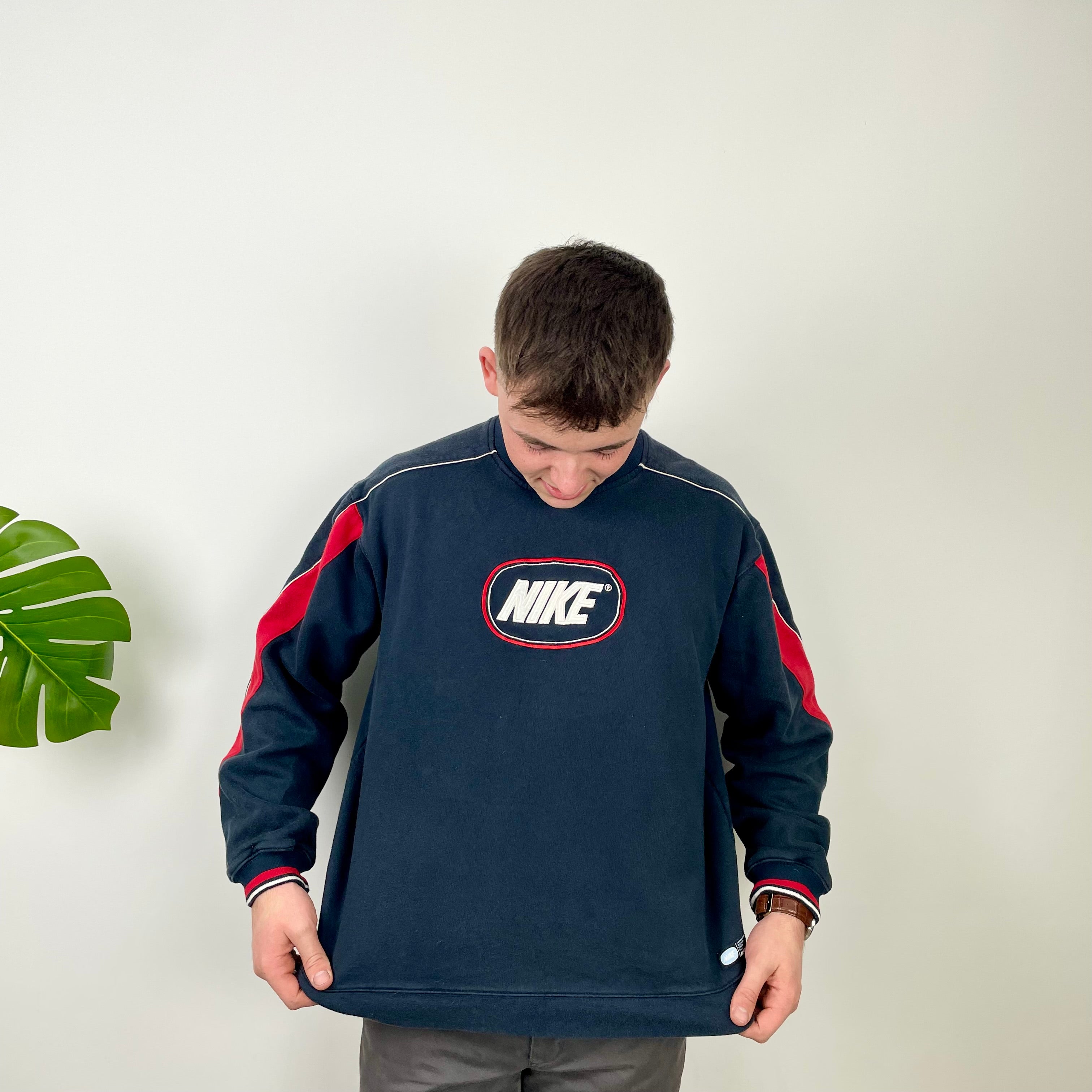 Nike Navy Embroidered Swoosh Sweatshirt (XL)