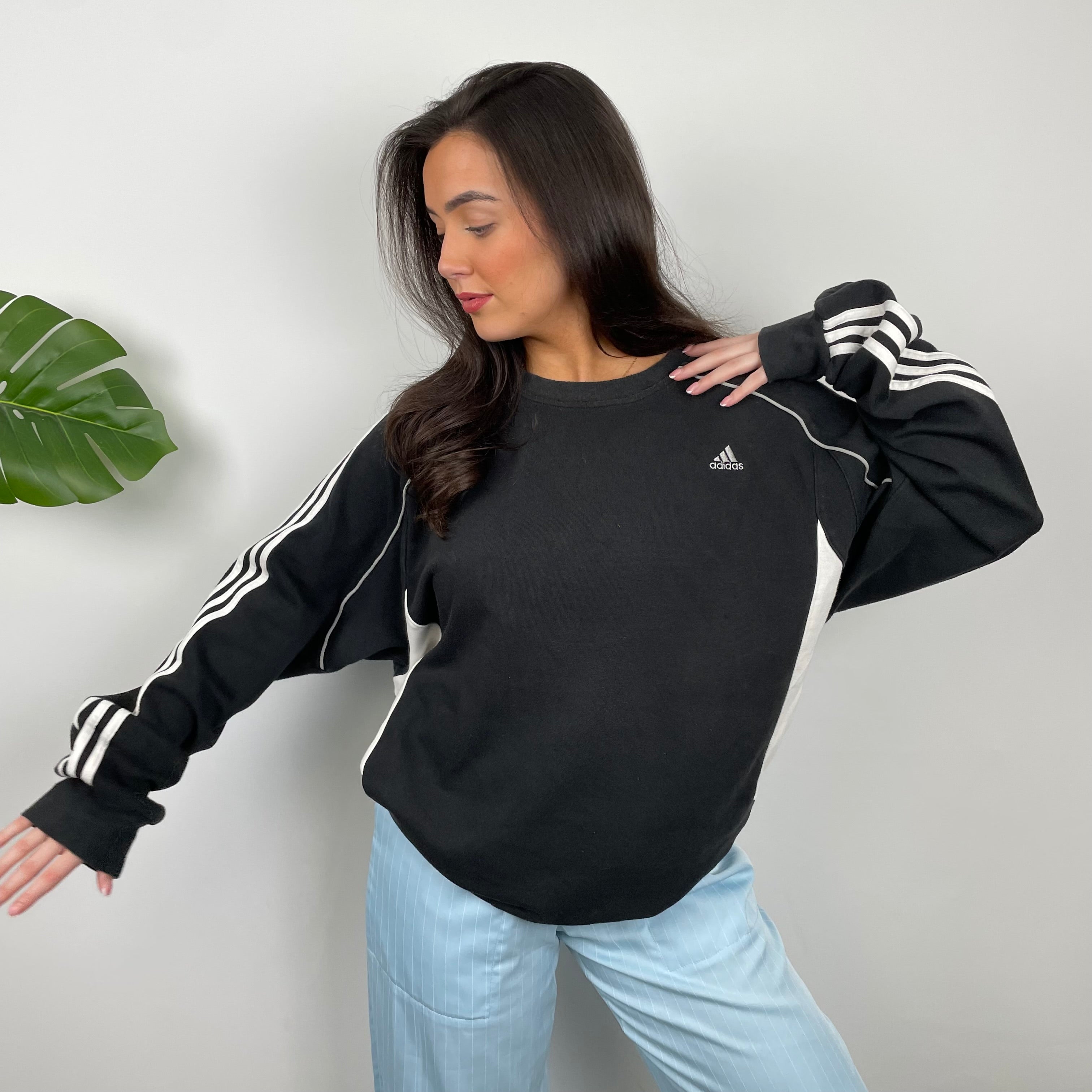 Adidas Black & White Embroidered Spell Out Sweatshirt (L)