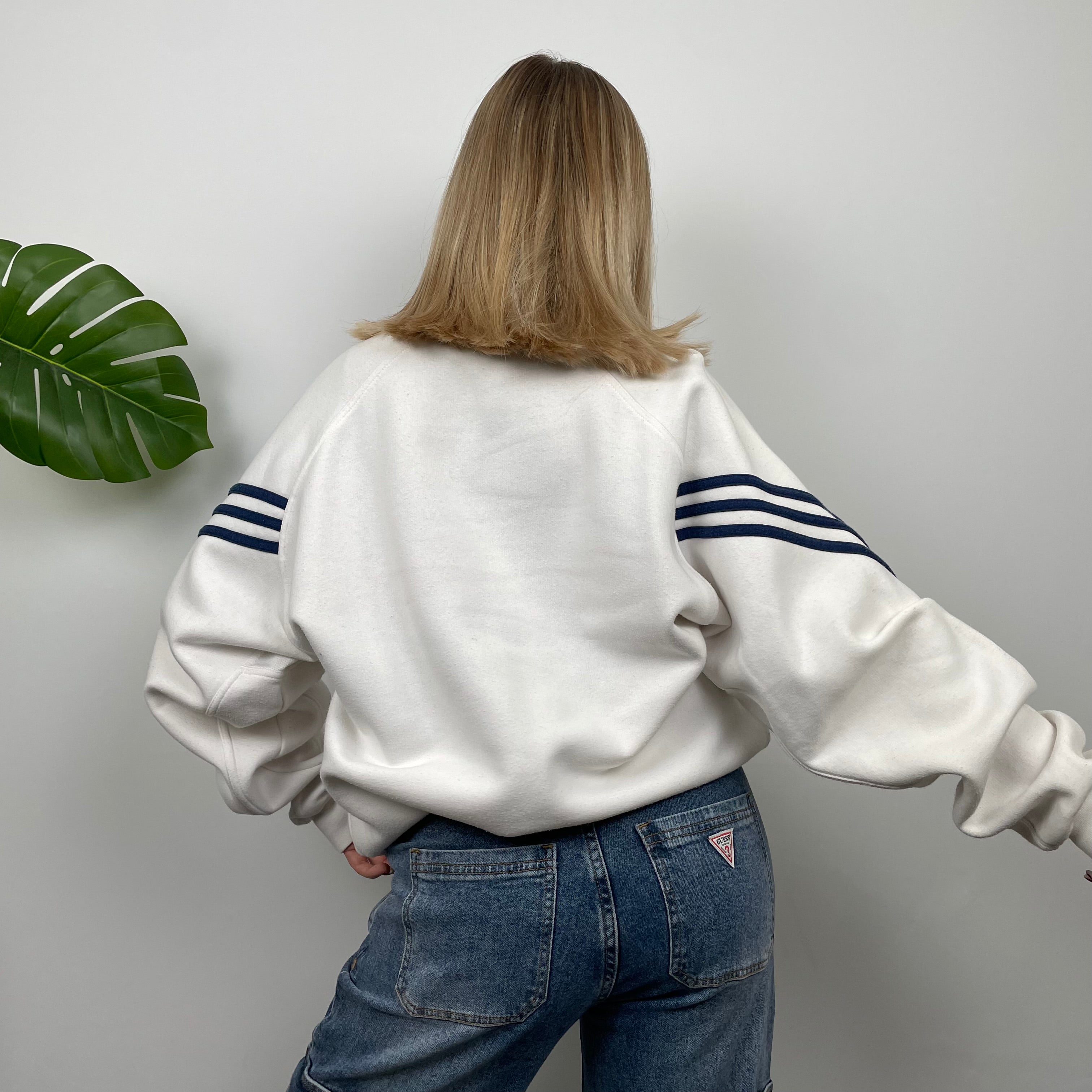 Adidas White Embroidered Spell Out Sweatshirt (XL)